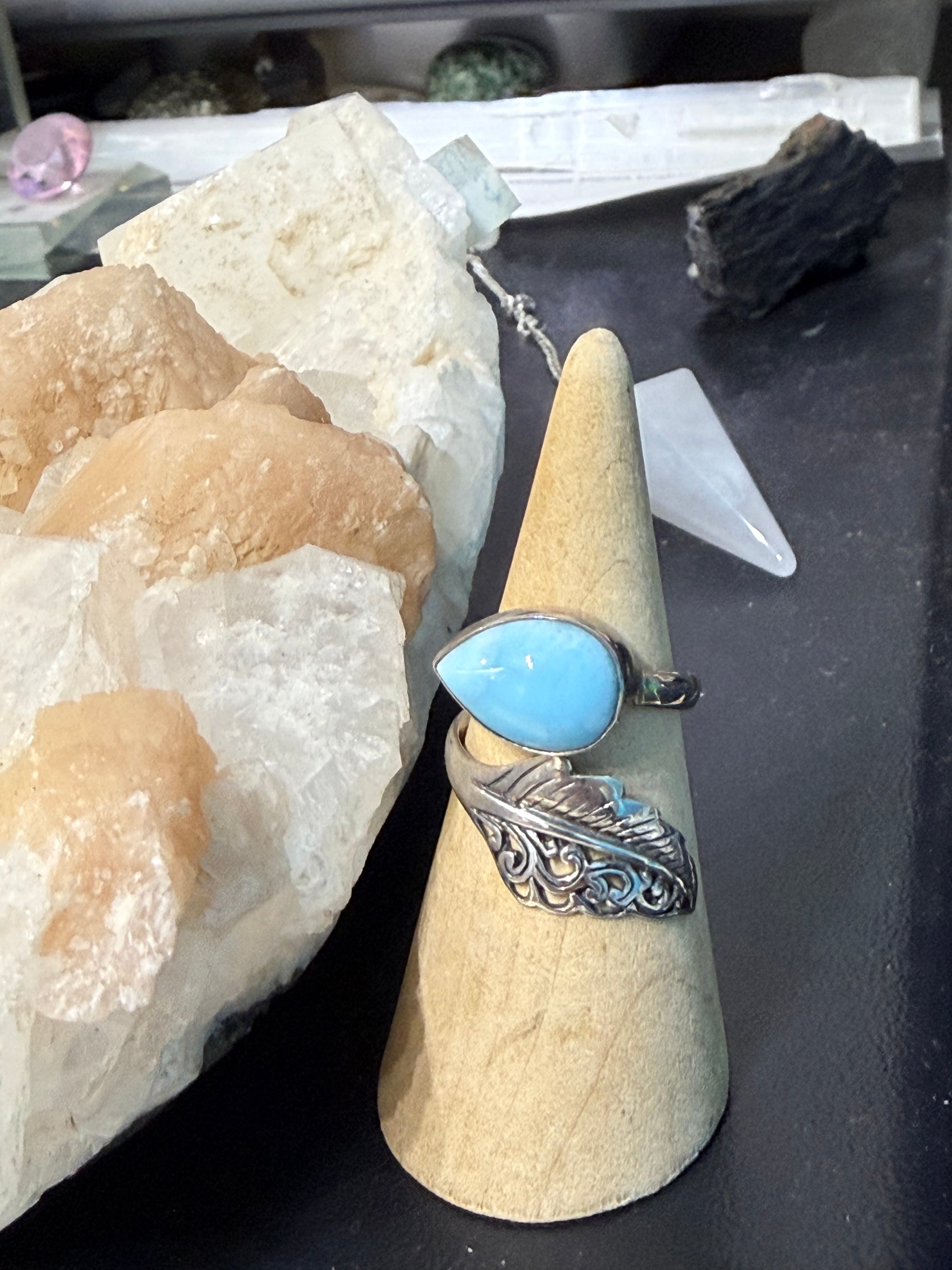 Larimar Ring – Ocean of Serenity, adjustable Size 7 Crystal Wellness