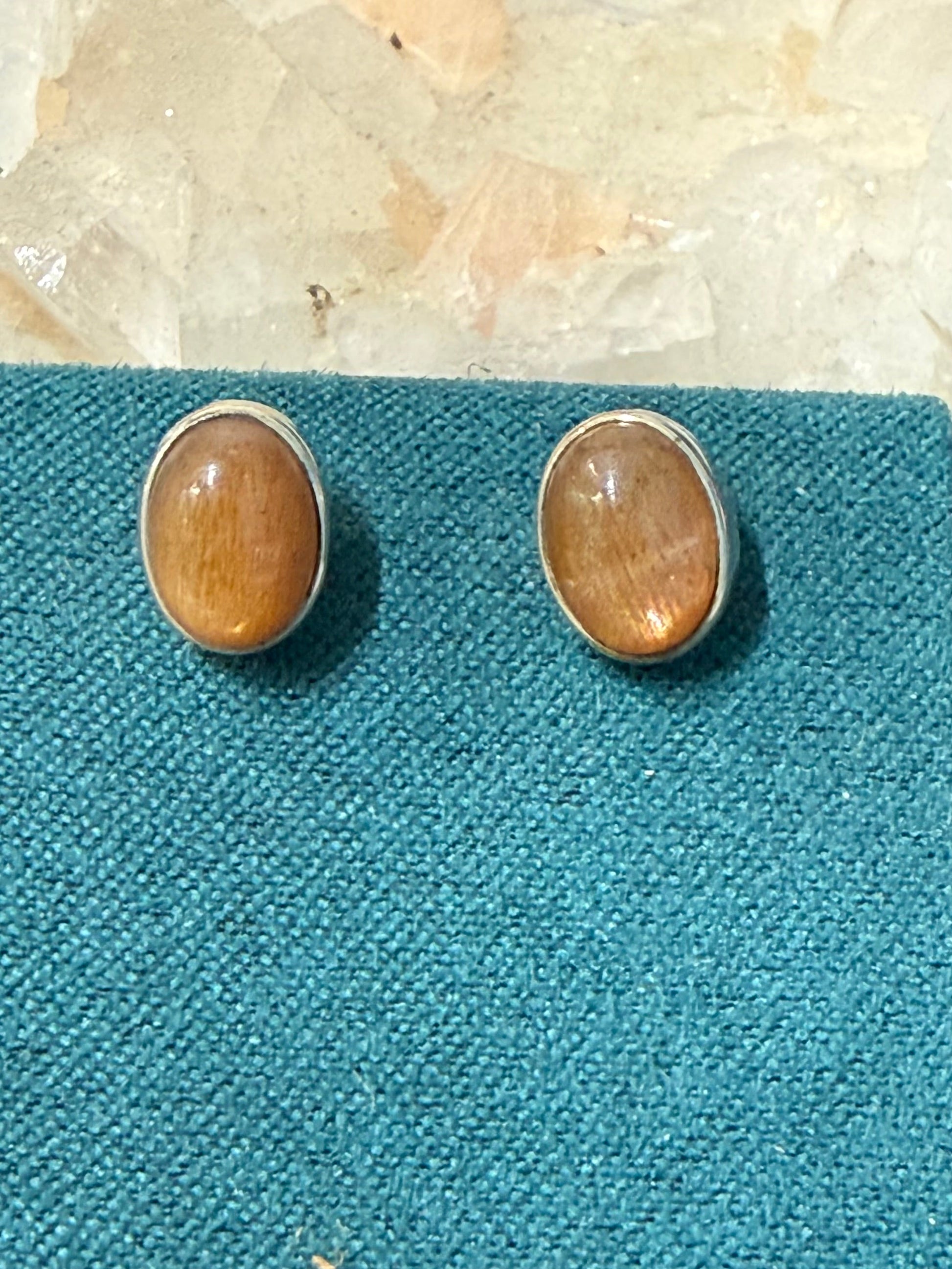 Sunstone Stud Earrings – Joy • Confidence • Vitality, 10mmx5mm Crystal Wellness
