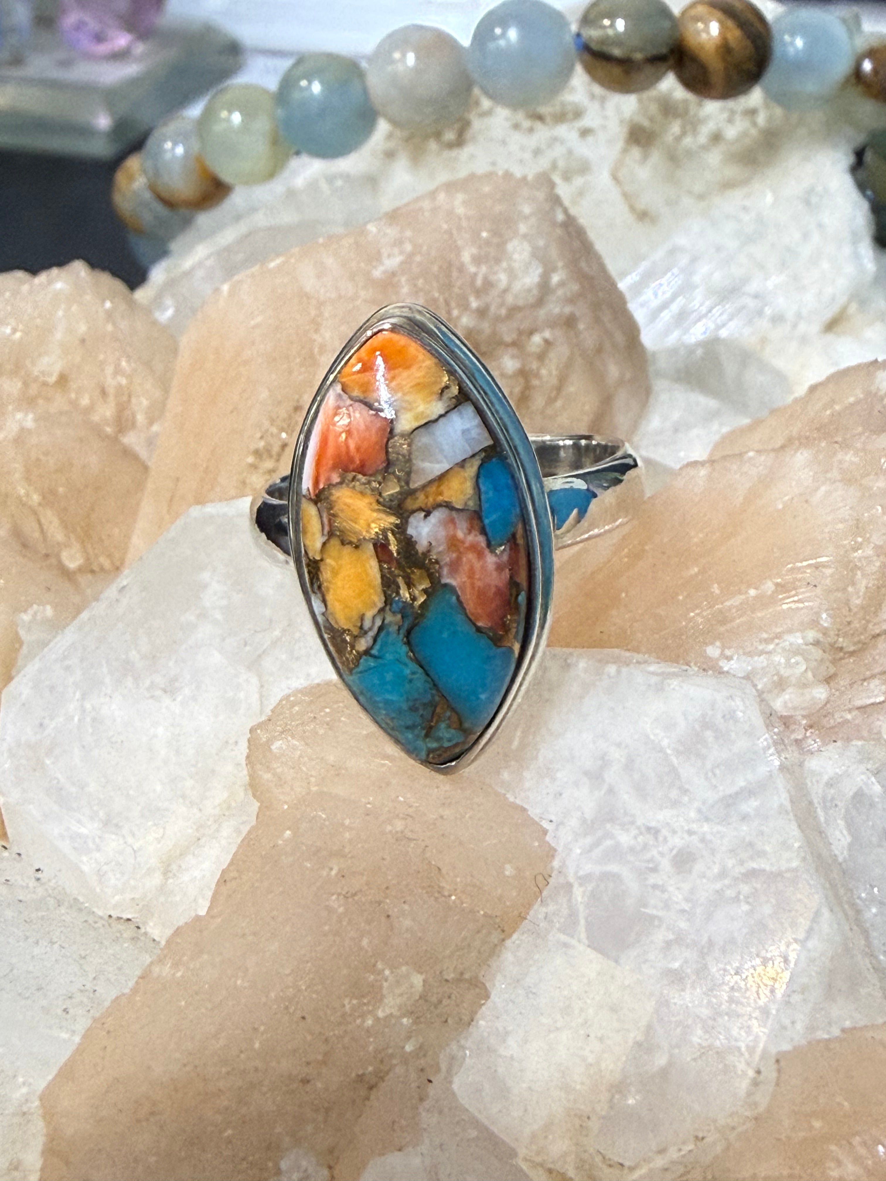 Spiny Oyster Turquoise Ring, size 8 Crystal Wellness