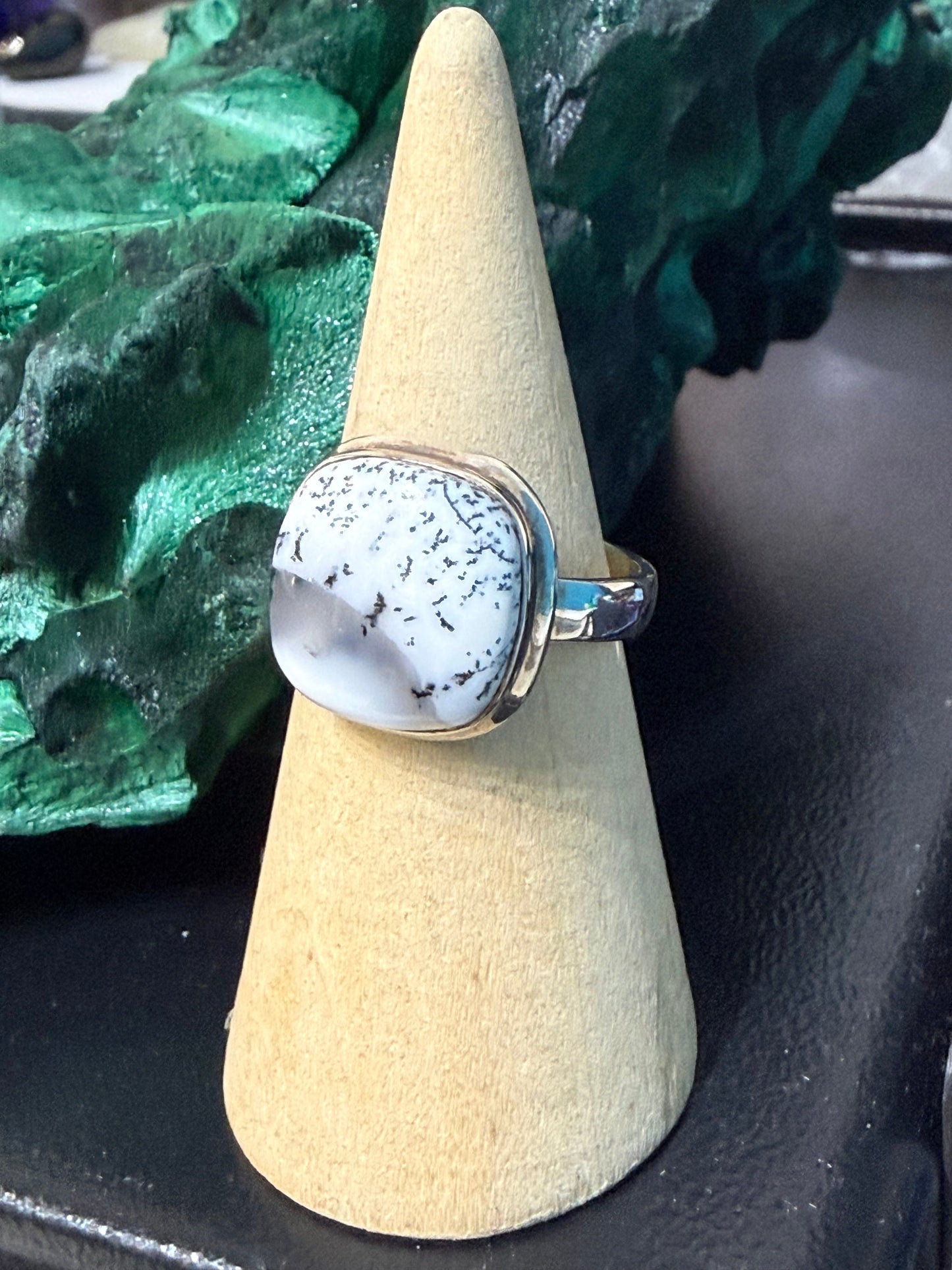 Whispers of the Ancient Forest – Dendritic Opal Sterling Silver Ring | Size 8.5 Crystal Wellness