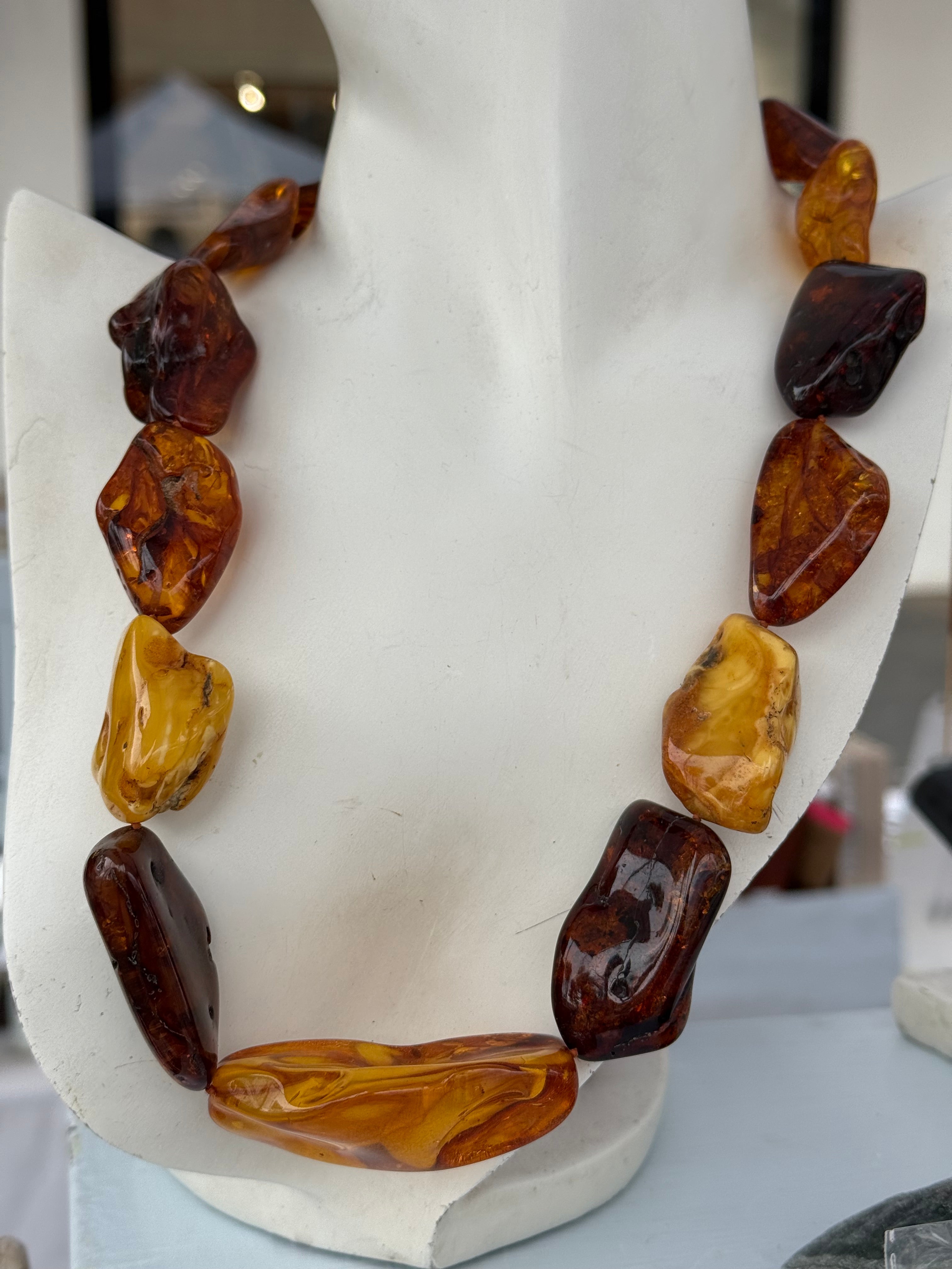 Natural Baltic Amber Freeform Statement Necklace – Honey, Cognac & Cherry Amber, 59cm Crystal Wellness