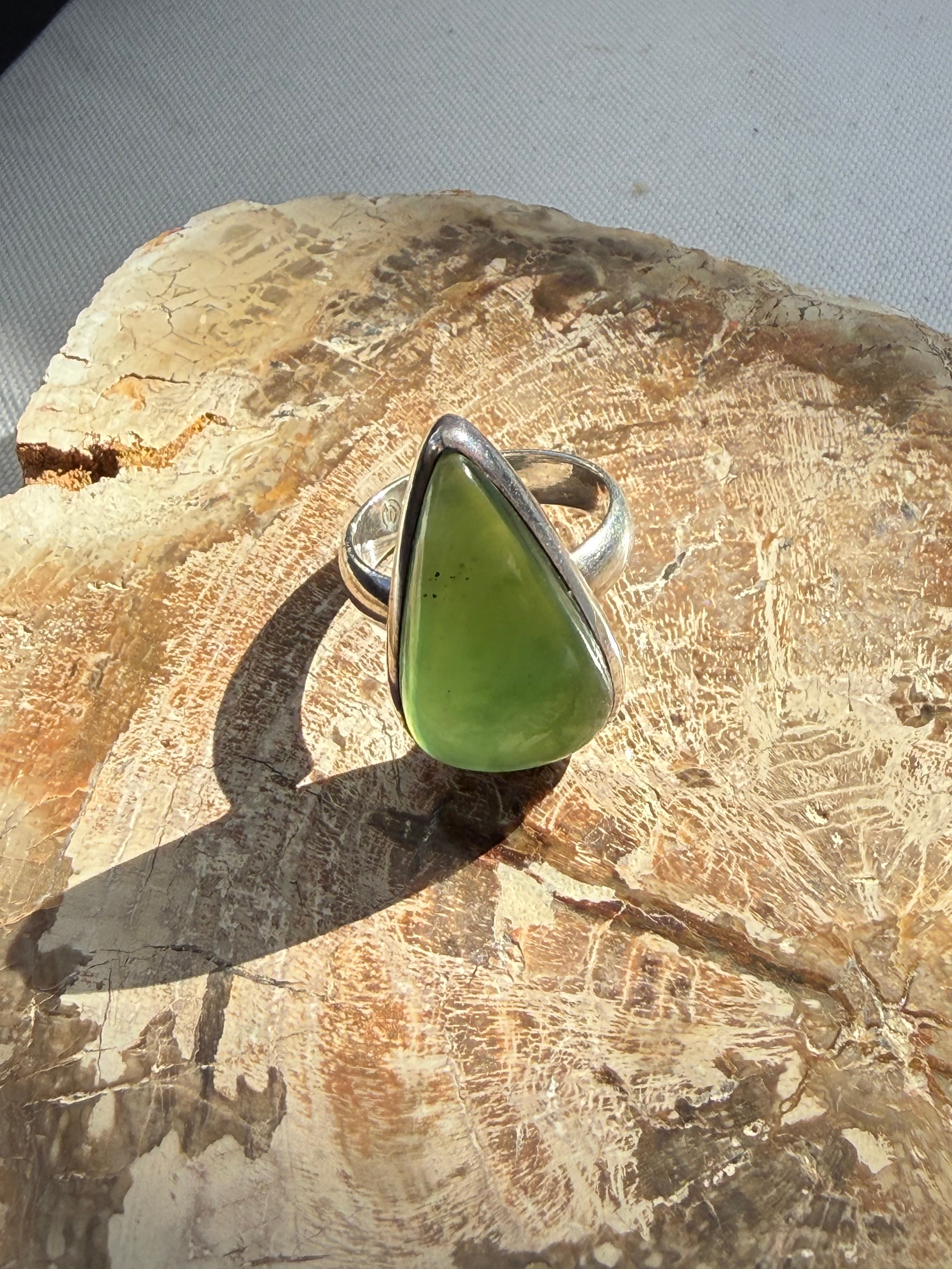 Nephrite Jade 925 Sterling Silver Ring Size 8 Crystal Wellness