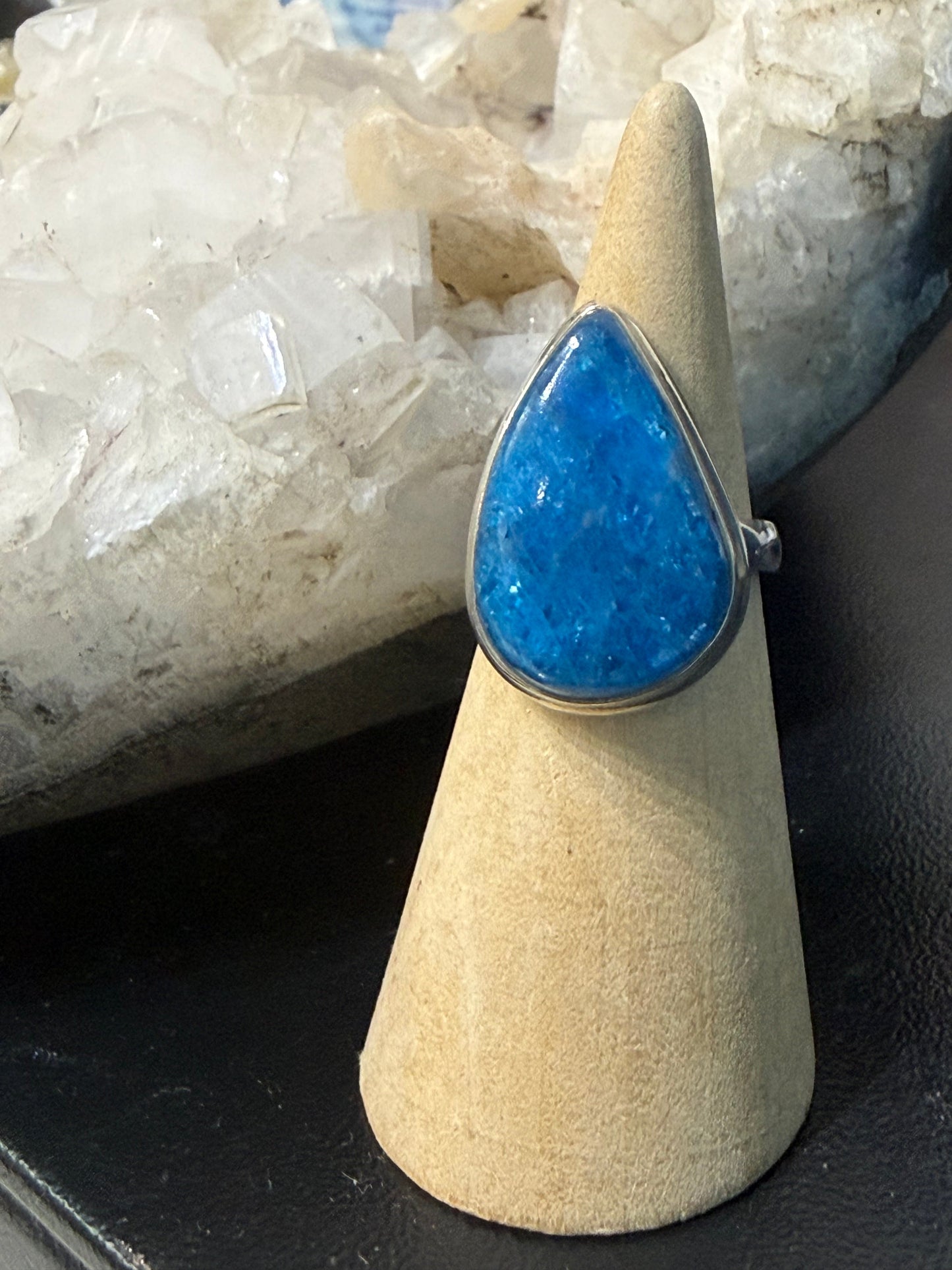 Neon Blue Apatite Silver Ring – Size 7 Crystal Wellness