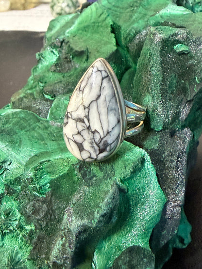 Snowy Serenity Pinolith Ring – Size 6 Crystal Wellness