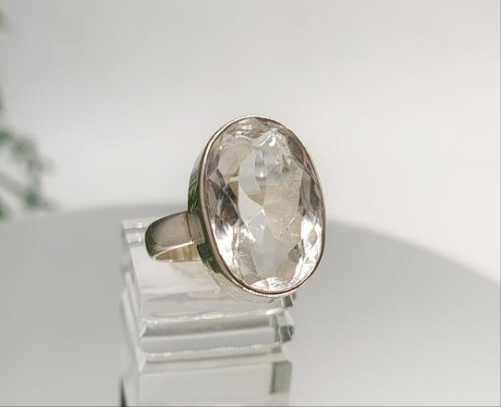 Clear Quartz 925 Sterling Silver Rings Size 8 Crystal Wellness