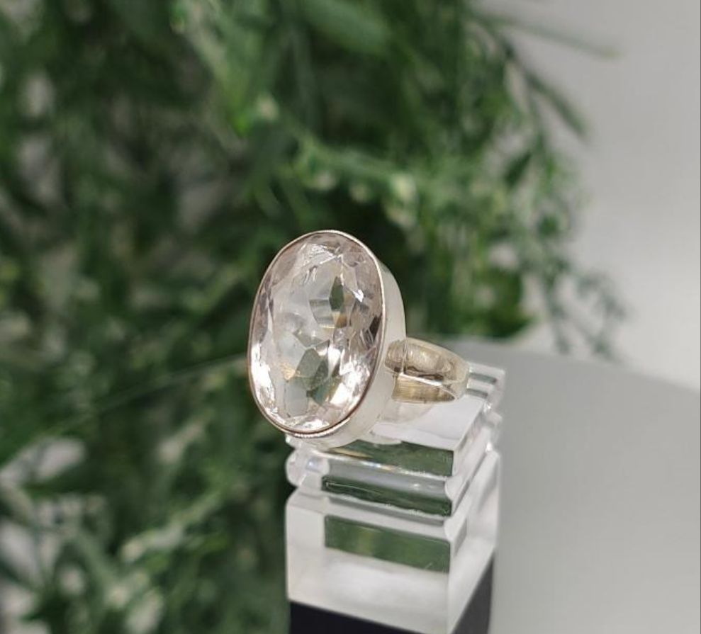 Clear Quartz 925 Sterling Silver Rings Size 8 Crystal Wellness