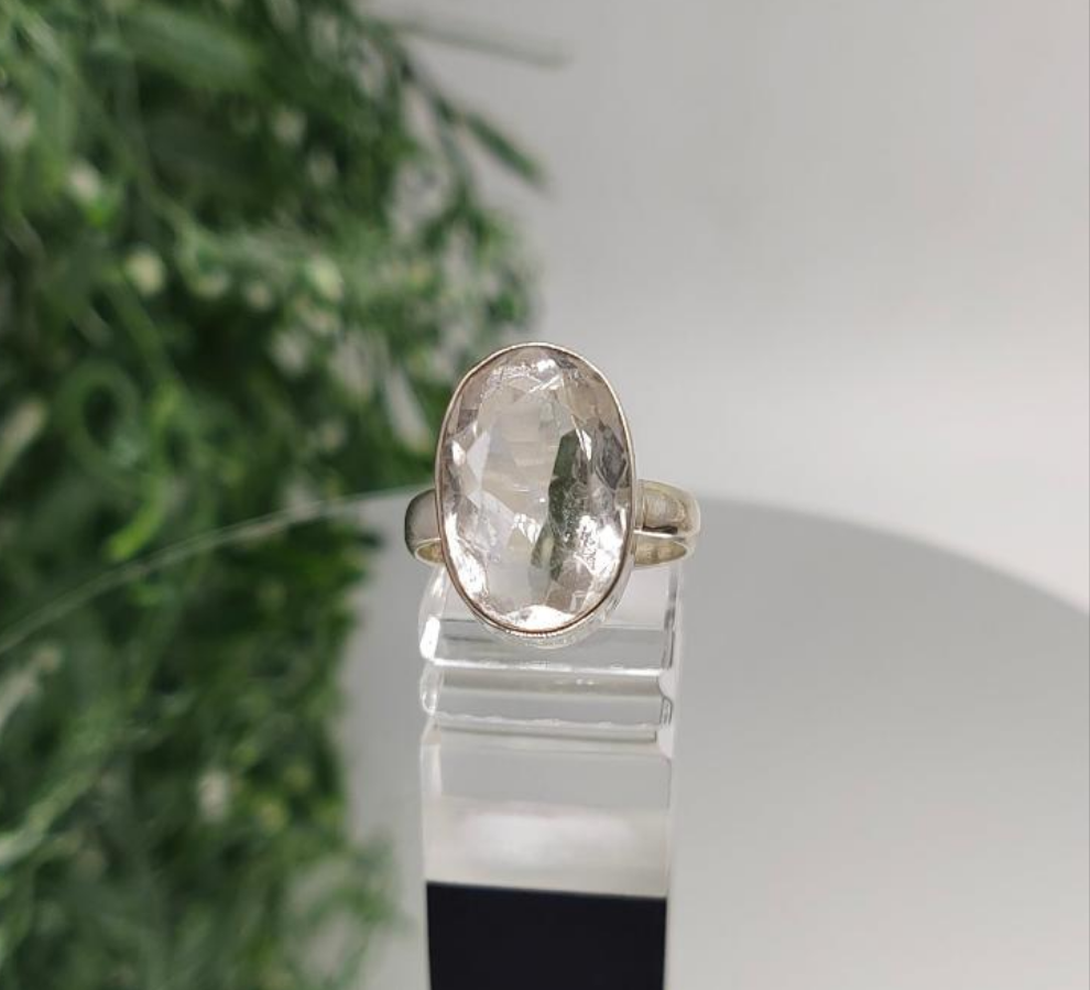 Clear Quartz 925 Sterling Silver Rings Size 8 Crystal Wellness