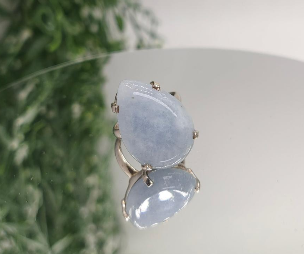 Blue Quartz 925 Sterling Silver Rings Size 8.5 Crystal Wellness