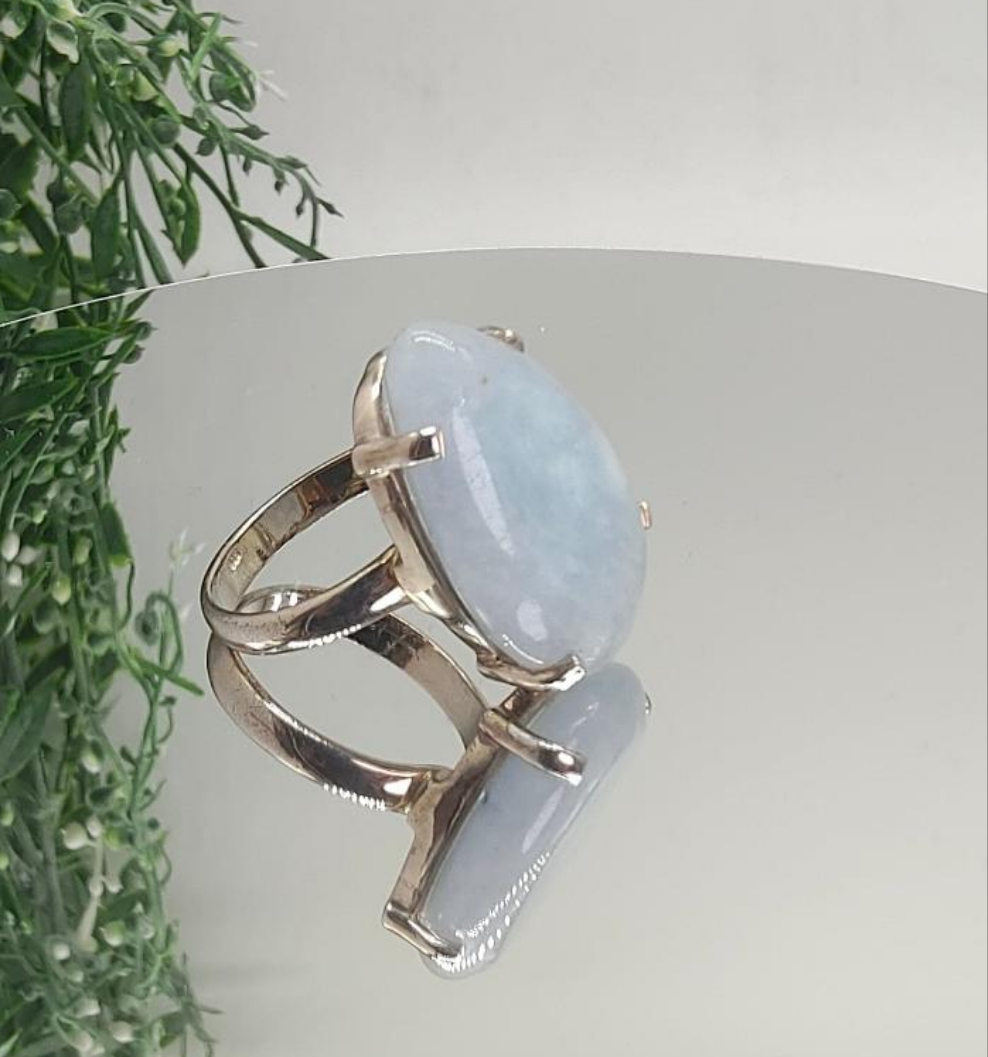 Blue Quartz 925 Sterling Silver Rings Size 8.5 Crystal Wellness