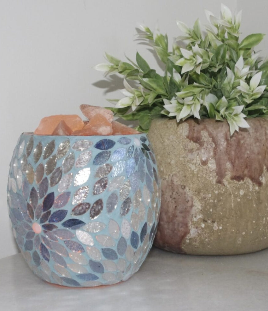Blue Flower Mosaic Vase Lamp Crystal Wellness