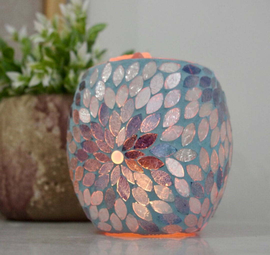 Blue Flower Mosaic Vase Lamp Crystal Wellness