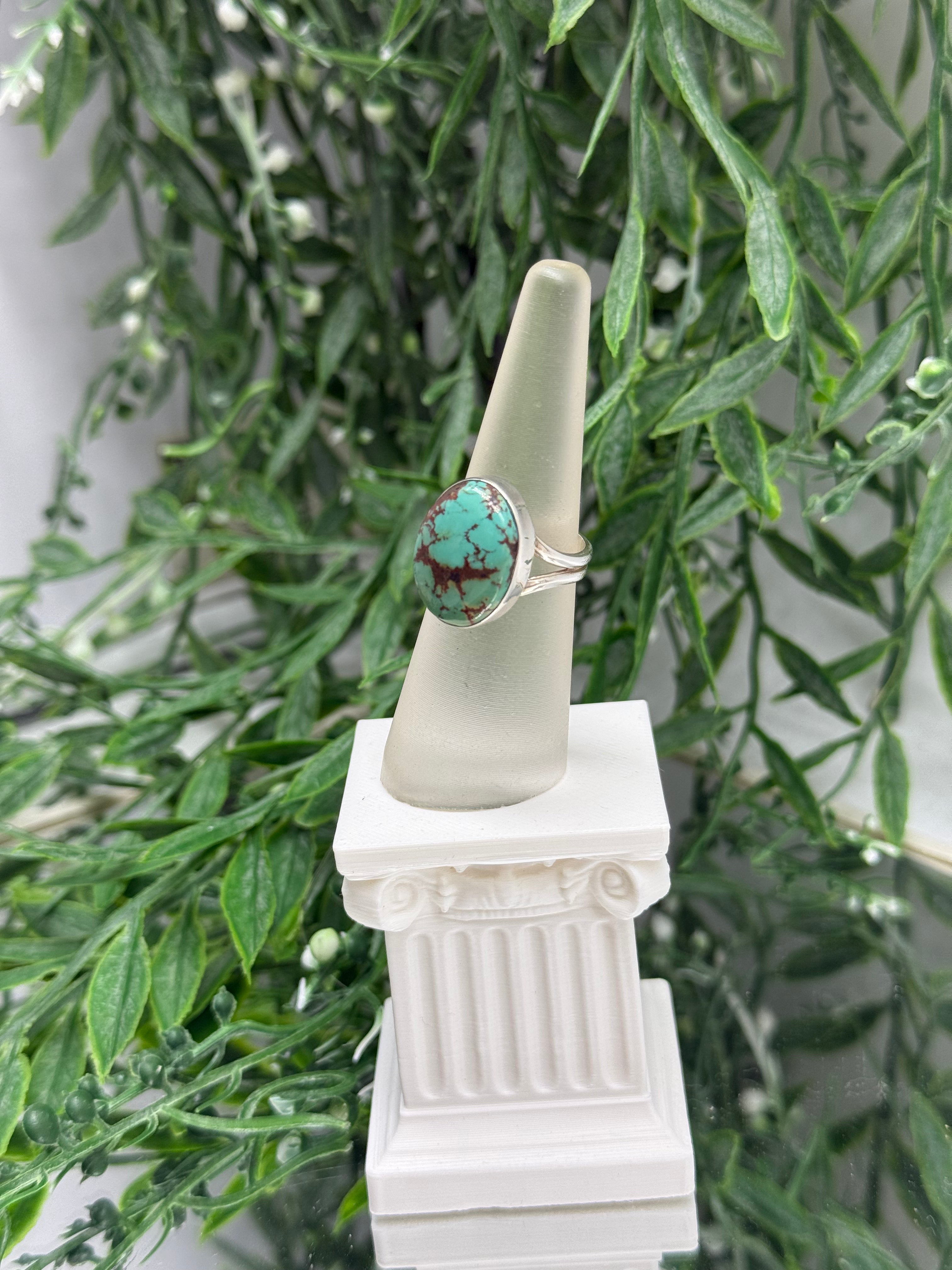 Natural Turquoise in Pyrite 925 Sterling Silver Rings Size 8.5 Crystal Wellness
