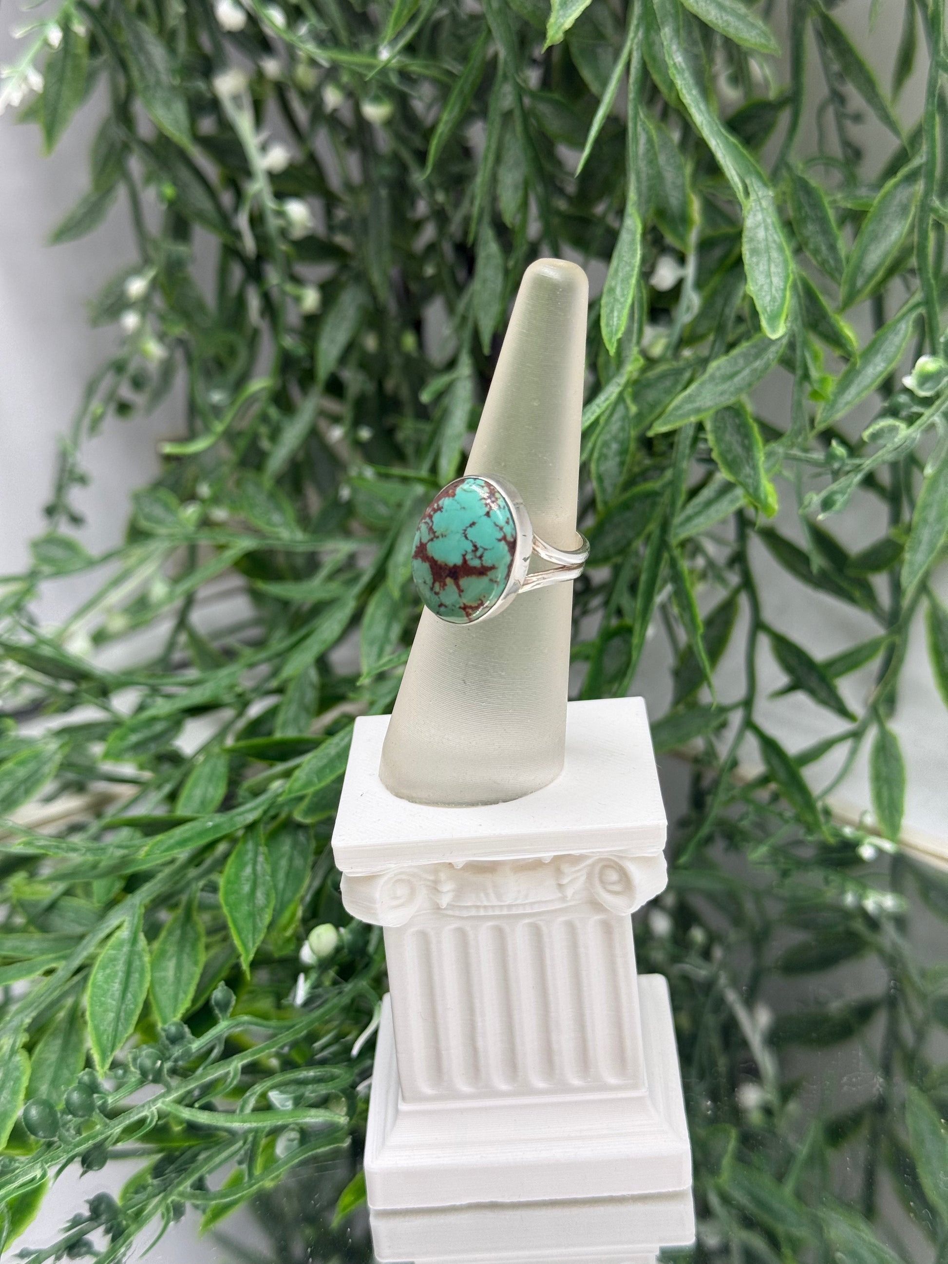 Natural Turquoise in Pyrite 925 Sterling Silver Rings Size 8.5 Crystal Wellness