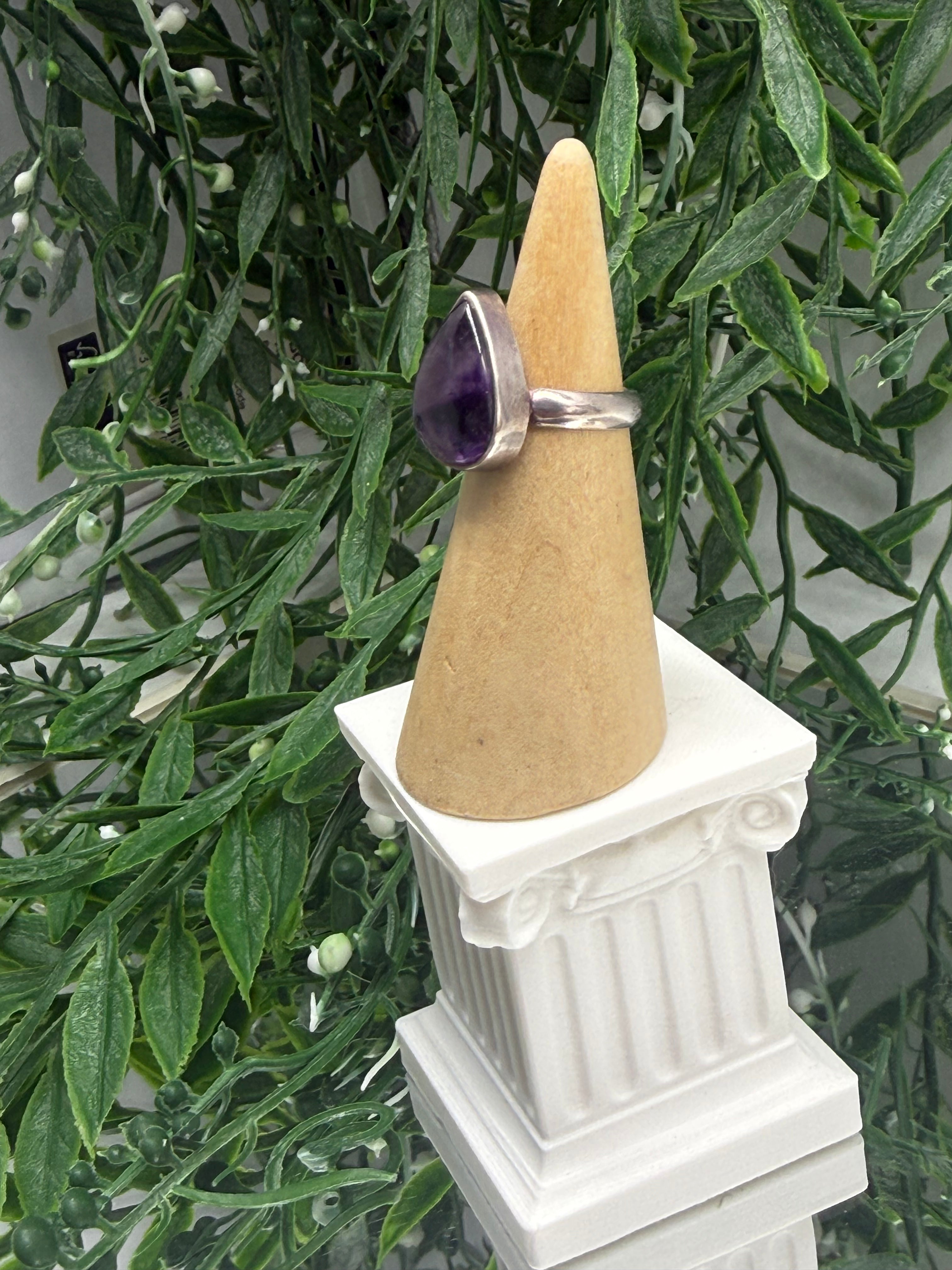 Amethyst 925 Sterling Silver Rings Size 7.5 Crystal Wellness