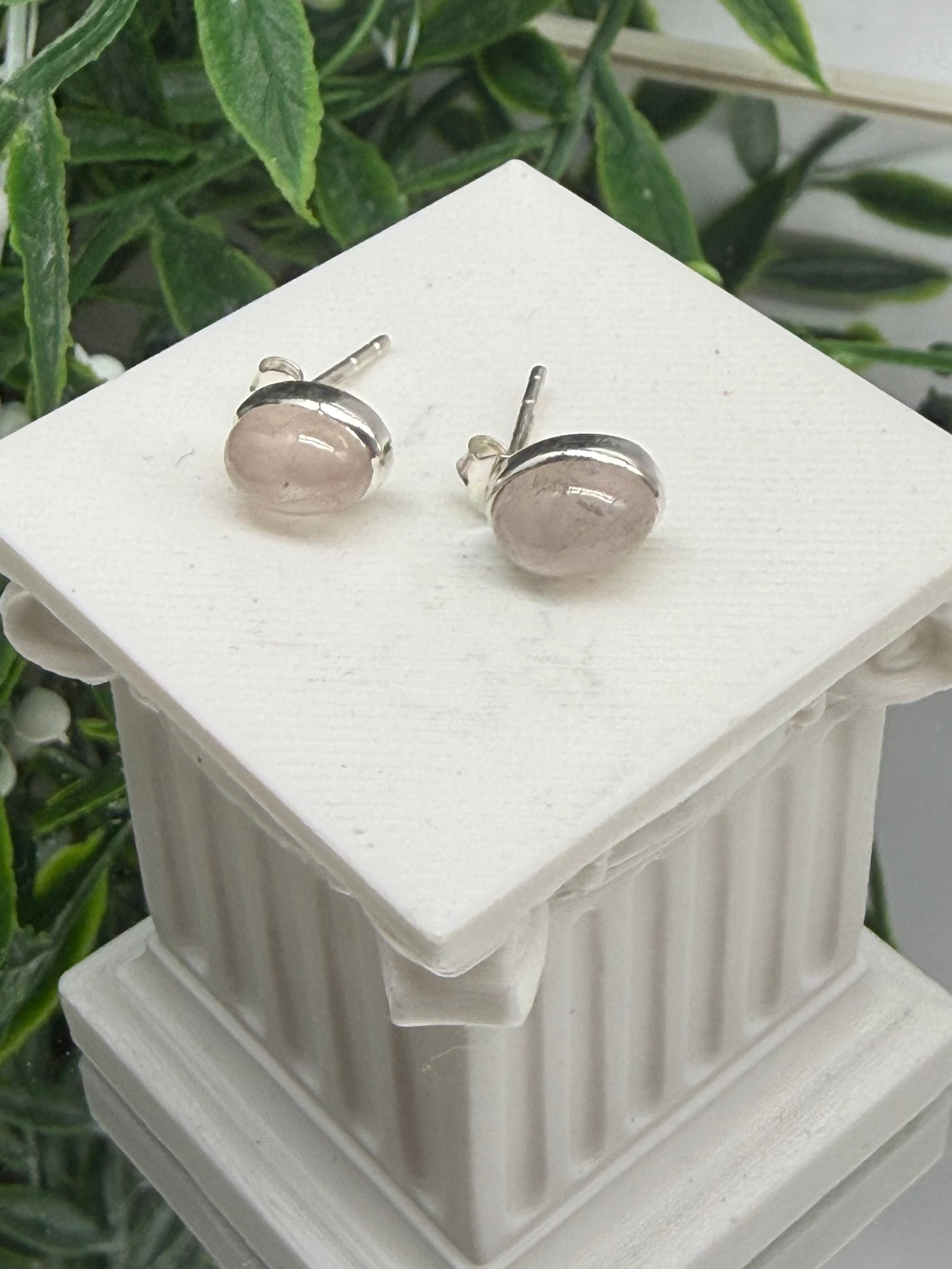 Rose Quartz 925 Sterling Silver Stud Crystal Wellness