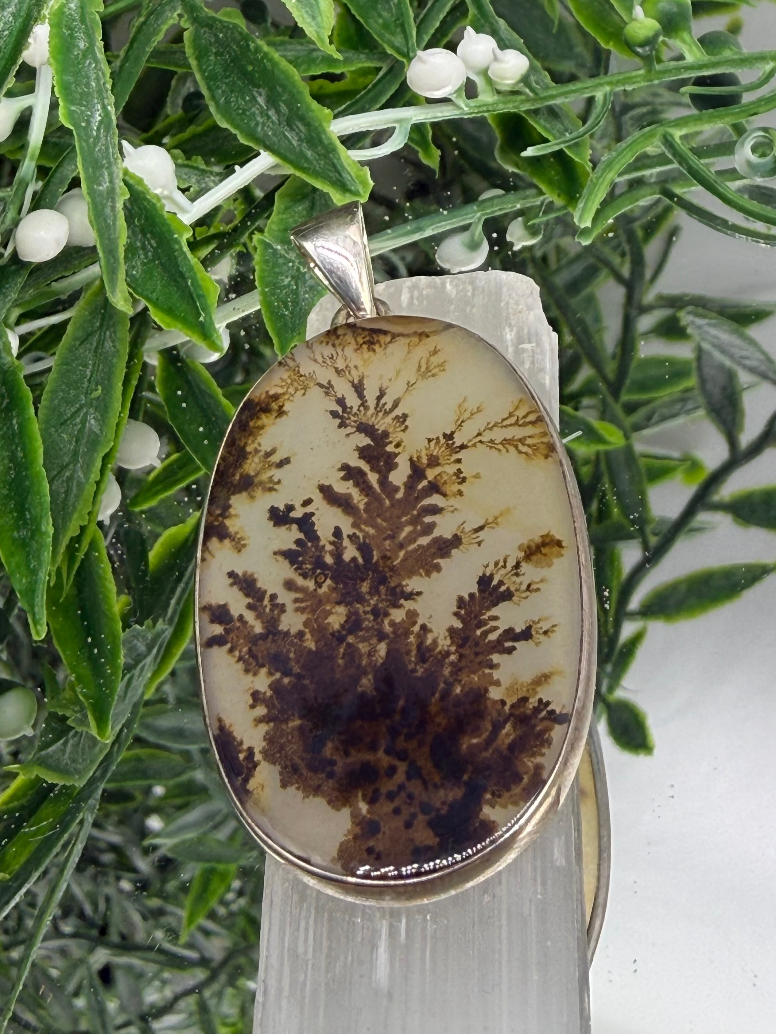 Dendrite Agate 925 Sterling Silver Pendant Crystal Wellness