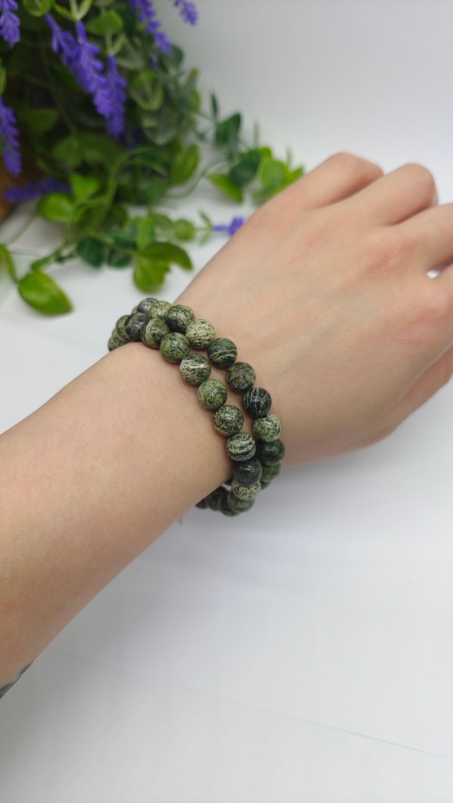 Green Snakeskin Jasper Beads Bracelet Crystal Wellness