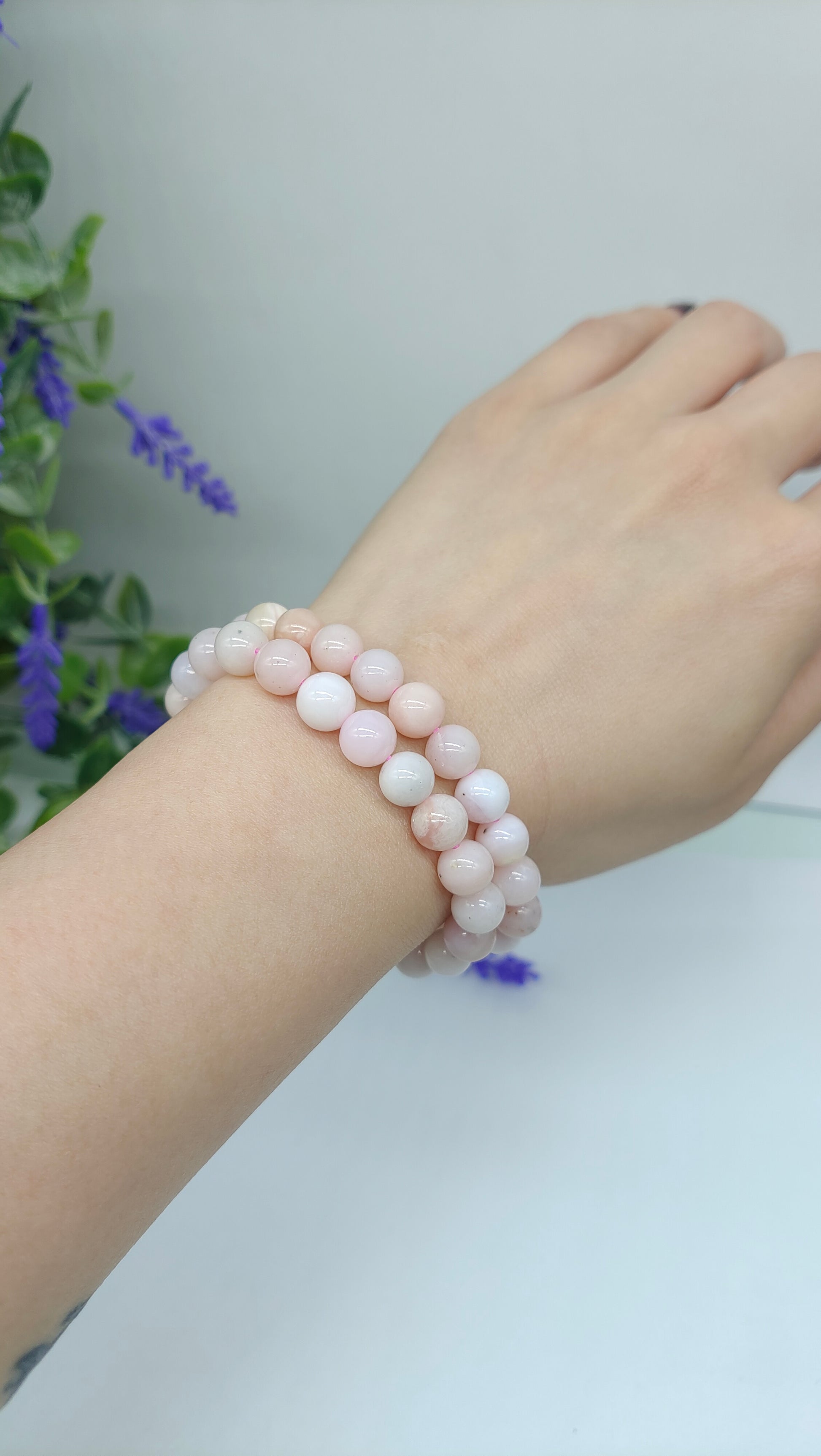 Pink Peruvian Opal Beads Bracelet Crystal Wellness