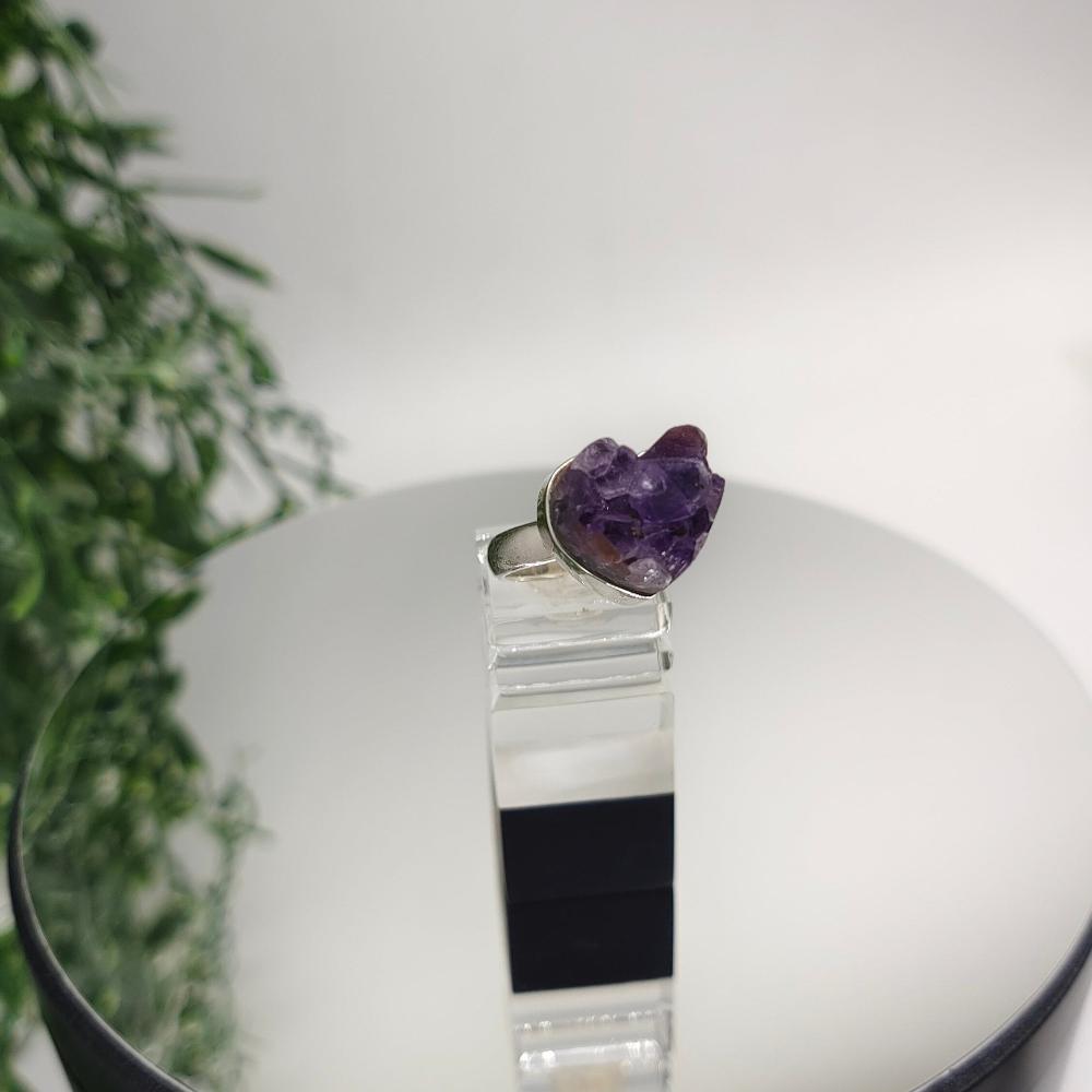 Amethyst Heart 925 Sterling Silver Rings Size 8 Crystal Wellness