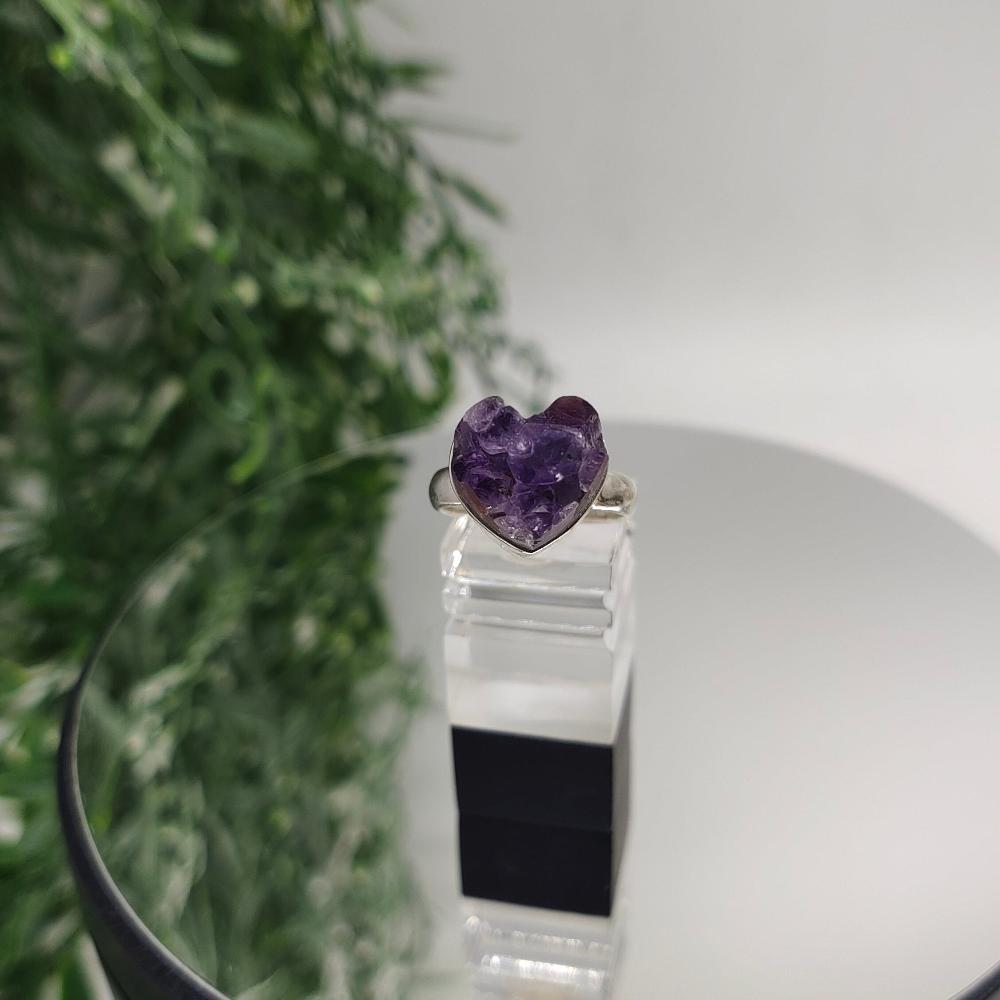 Amethyst Heart 925 Sterling Silver Rings Size 8 Crystal Wellness