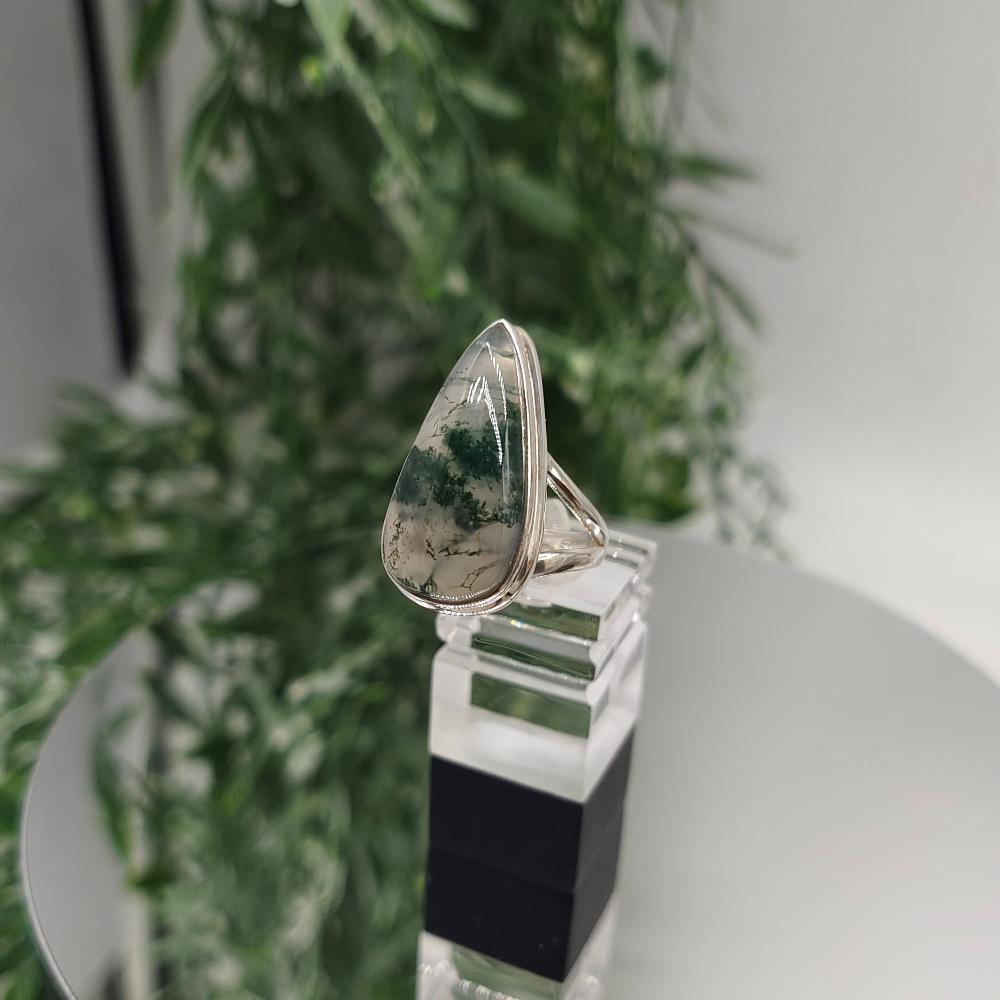 Moss Agate 925 Sterling Silver Rings Size 7 Crystal Wellness