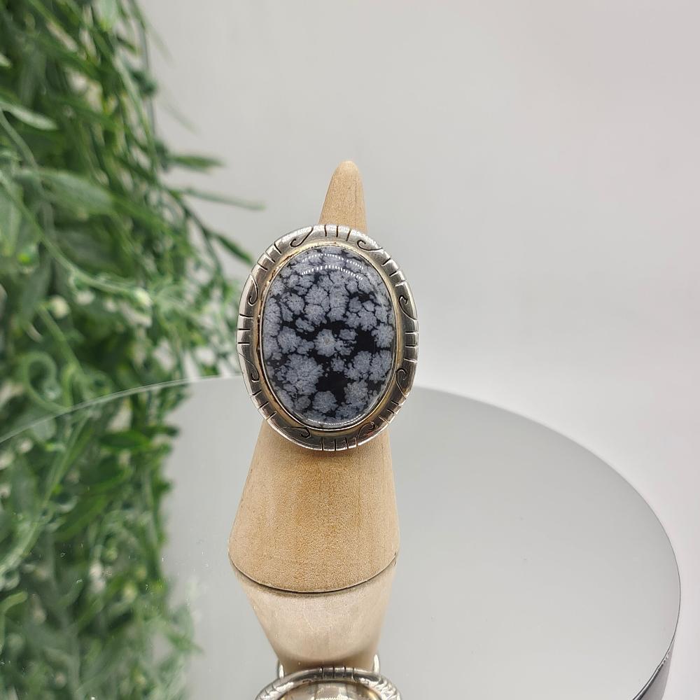 SnowFlake Obsidian 925 Sterling Silver Rings Size 6 Crystal Wellness