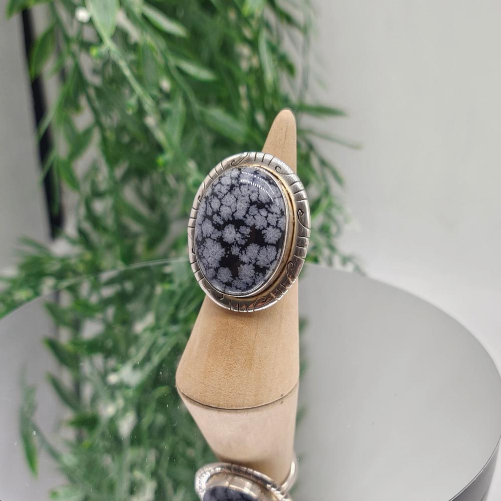 SnowFlake Obsidian 925 Sterling Silver Rings Size 6 Crystal Wellness