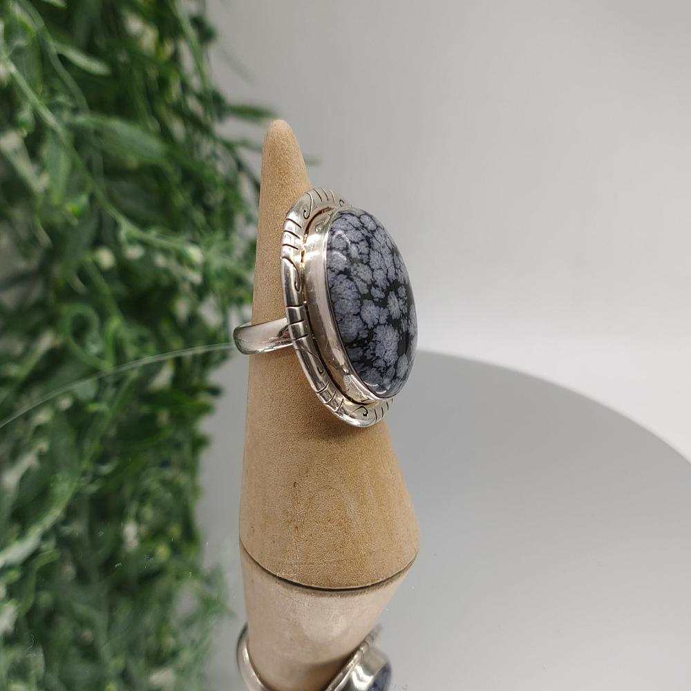 SnowFlake Obsidian 925 Sterling Silver Rings Size 6 Crystal Wellness