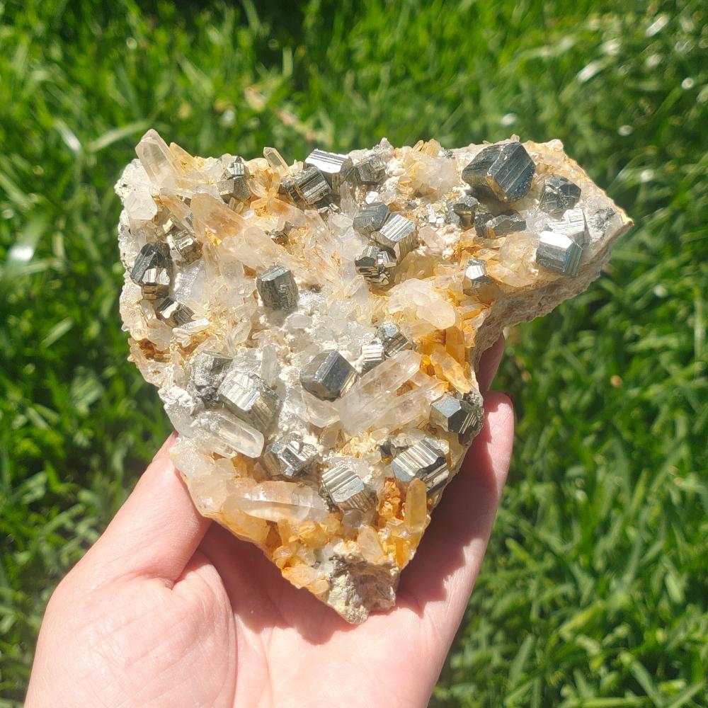 Pyrite with Clear Quartz Point AAA Grade Rare 0.5Kg 11.5x12x4cm Crystal Wellness