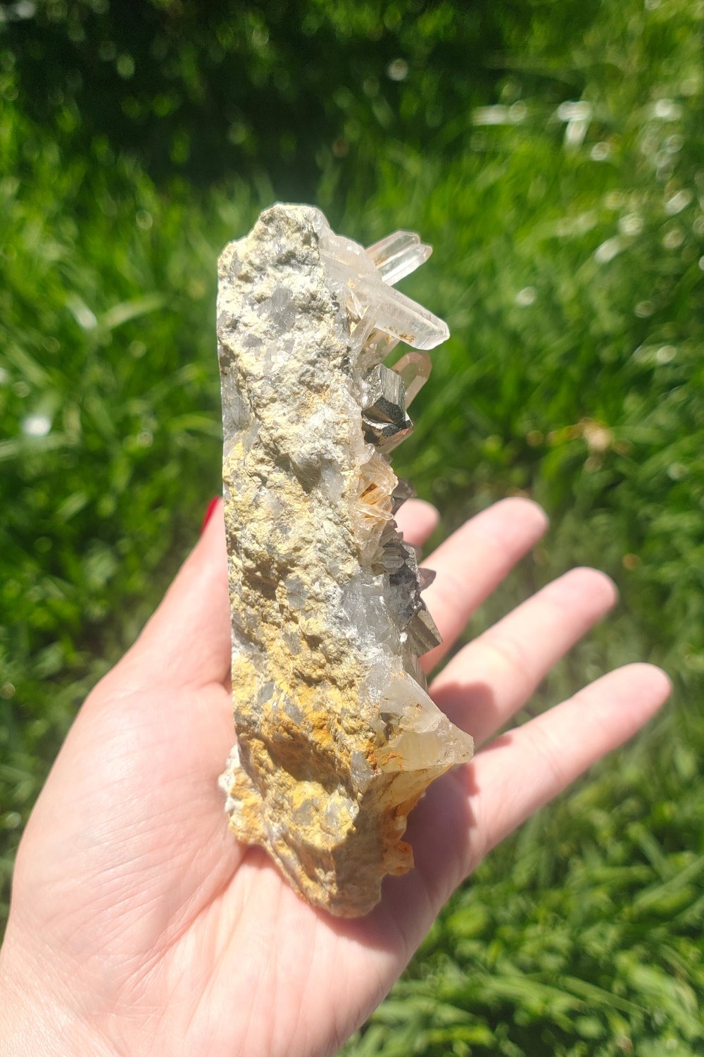 Pyrite with Clear Quartz Point AAA Grade Rare 0.5Kg 11.5x12x4cm Crystal Wellness