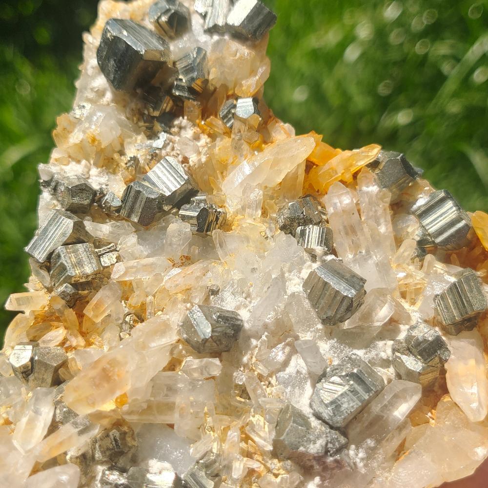 Pyrite with Clear Quartz Point AAA Grade Rare 0.5Kg 11.5x12x4cm Crystal Wellness