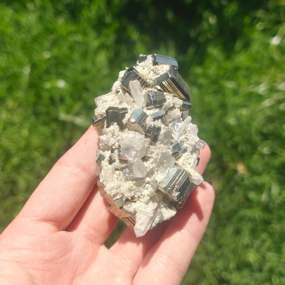 Pyrite with Clear Quartz Point AAA Grade Rare 146gr 7.5x4.5x4cm Crystal Wellness