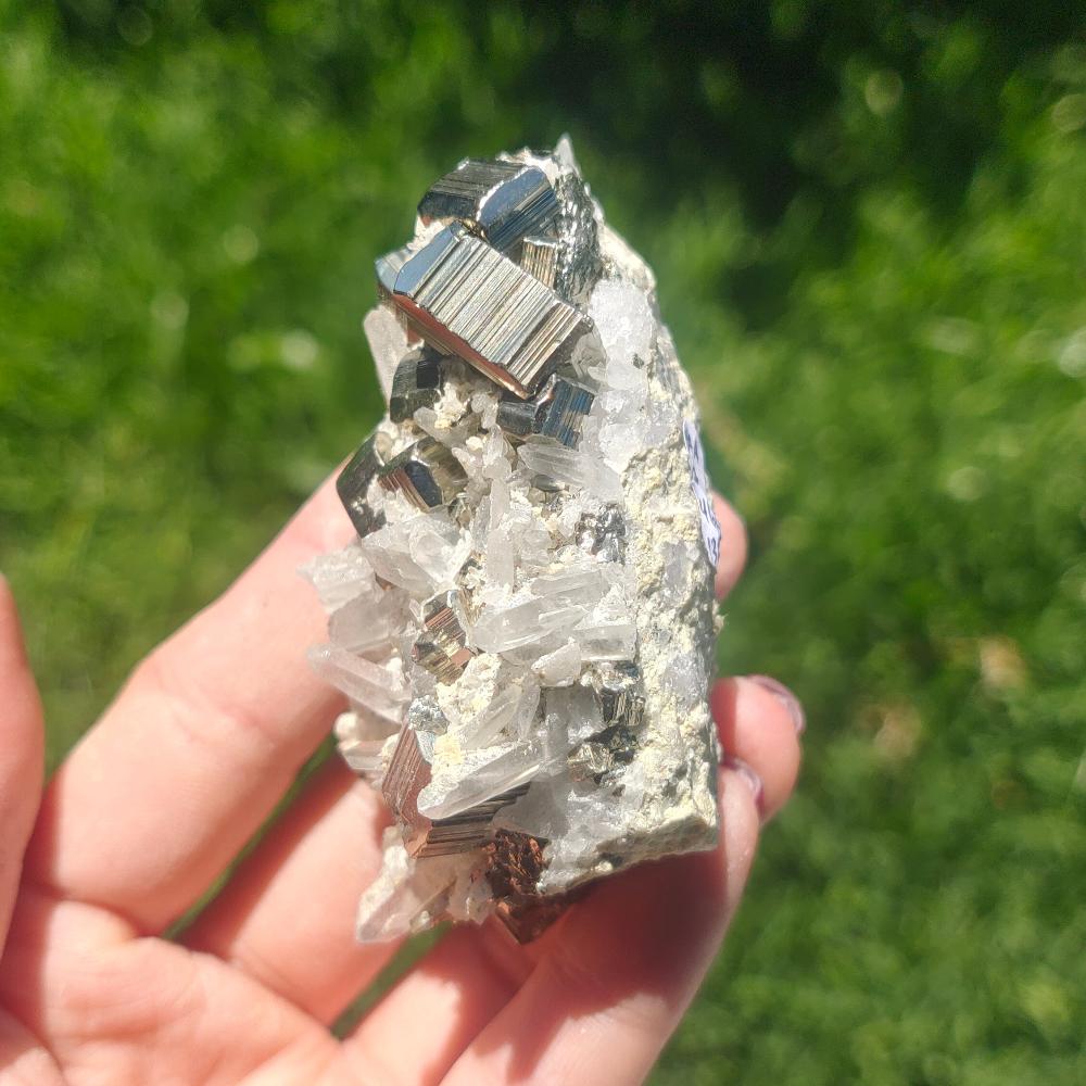 Pyrite with Clear Quartz Point AAA Grade Rare 146gr 7.5x4.5x4cm Crystal Wellness