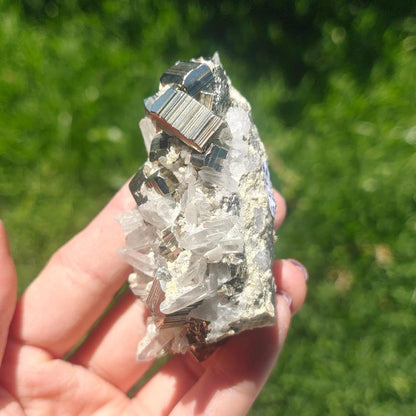 Pyrite with Clear Quartz Point AAA Grade Rare 146gr 7.5x4.5x4cm Crystal Wellness