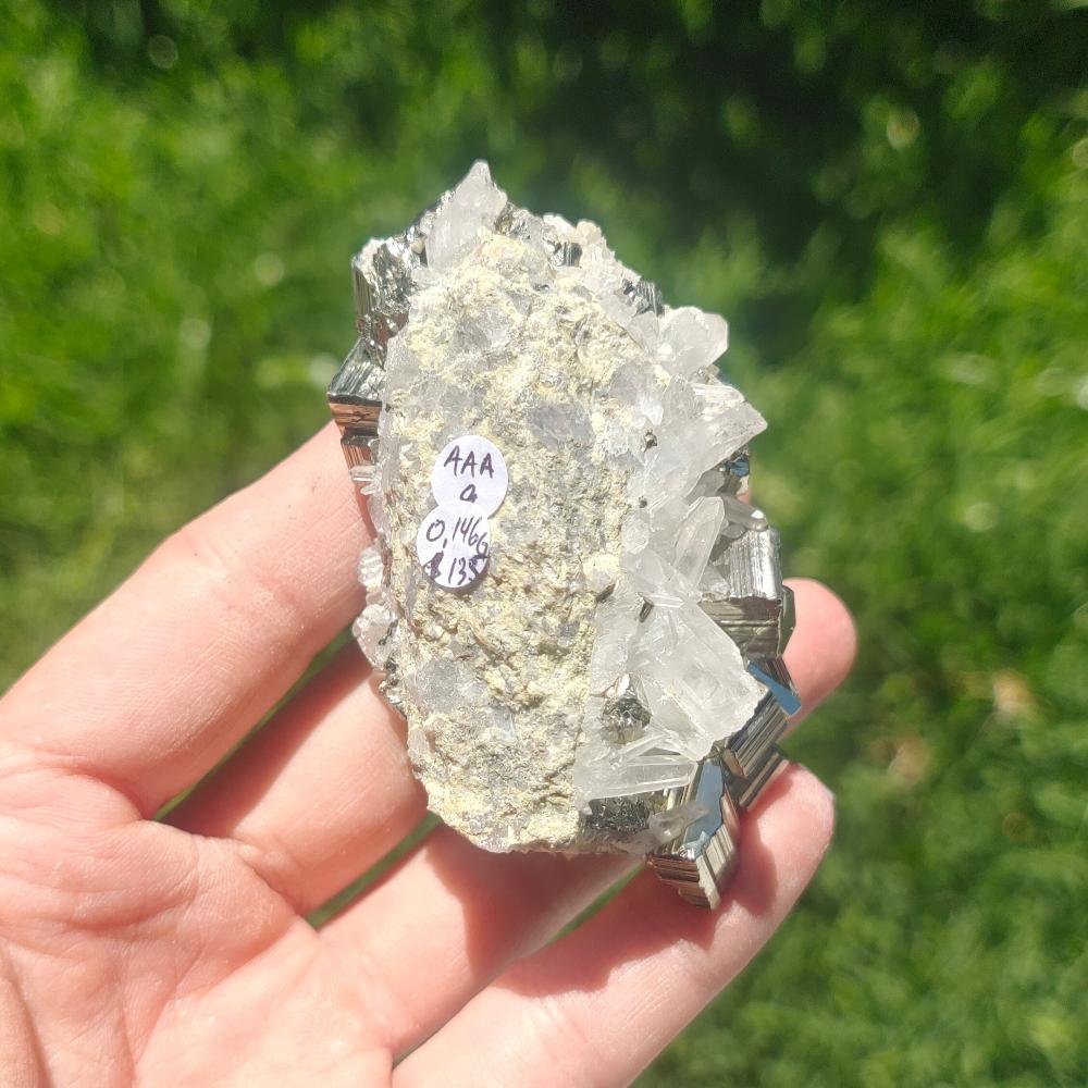 Pyrite with Clear Quartz Point AAA Grade Rare 146gr 7.5x4.5x4cm Crystal Wellness