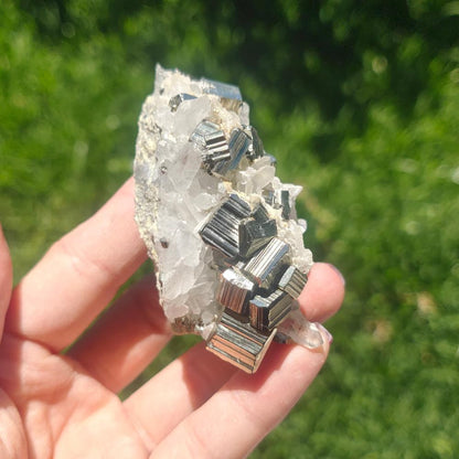 Pyrite with Clear Quartz Point AAA Grade Rare 146gr 7.5x4.5x4cm Crystal Wellness