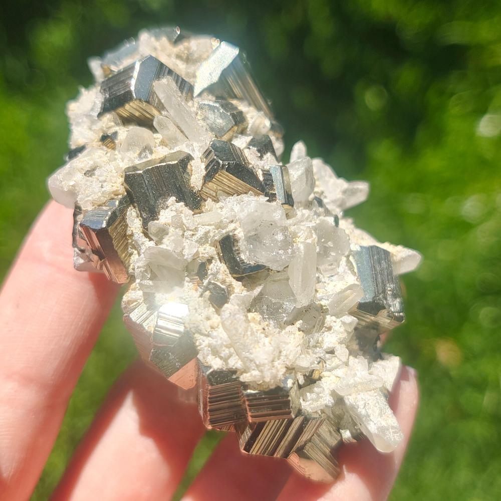 Pyrite with Clear Quartz Point AAA Grade Rare 146gr 7.5x4.5x4cm Crystal Wellness