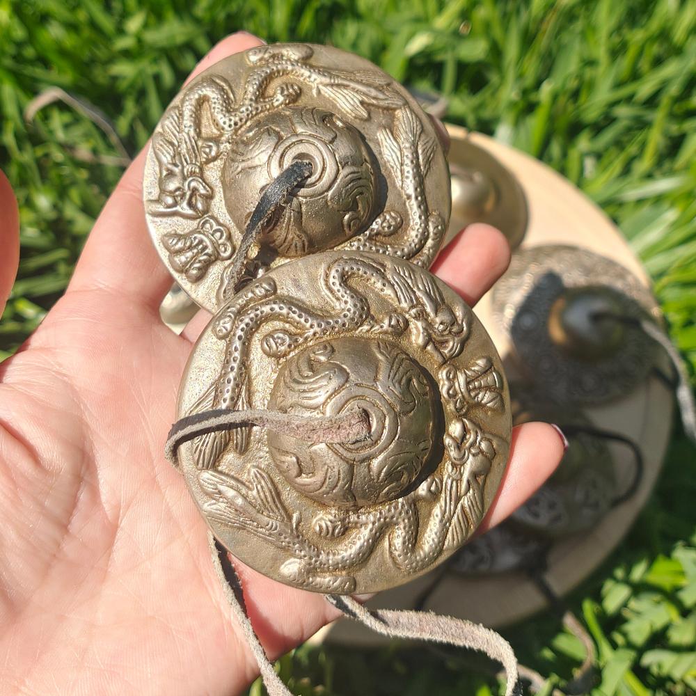 Tingsha Tibetan Bells Handcraft With Buddhist Lucky Symbols 7x7cm Crystal Wellness