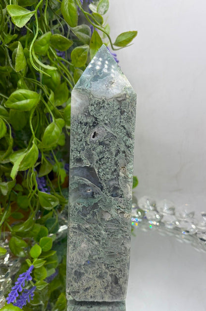 Moss Agate Tower – Growth, New Beginnings & Earth Energy Crystal Point Crystal Wellness