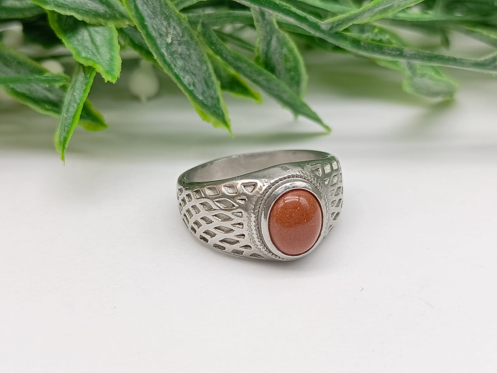 Goldstone Titanium Ring Size 10 US Crystal Wellness