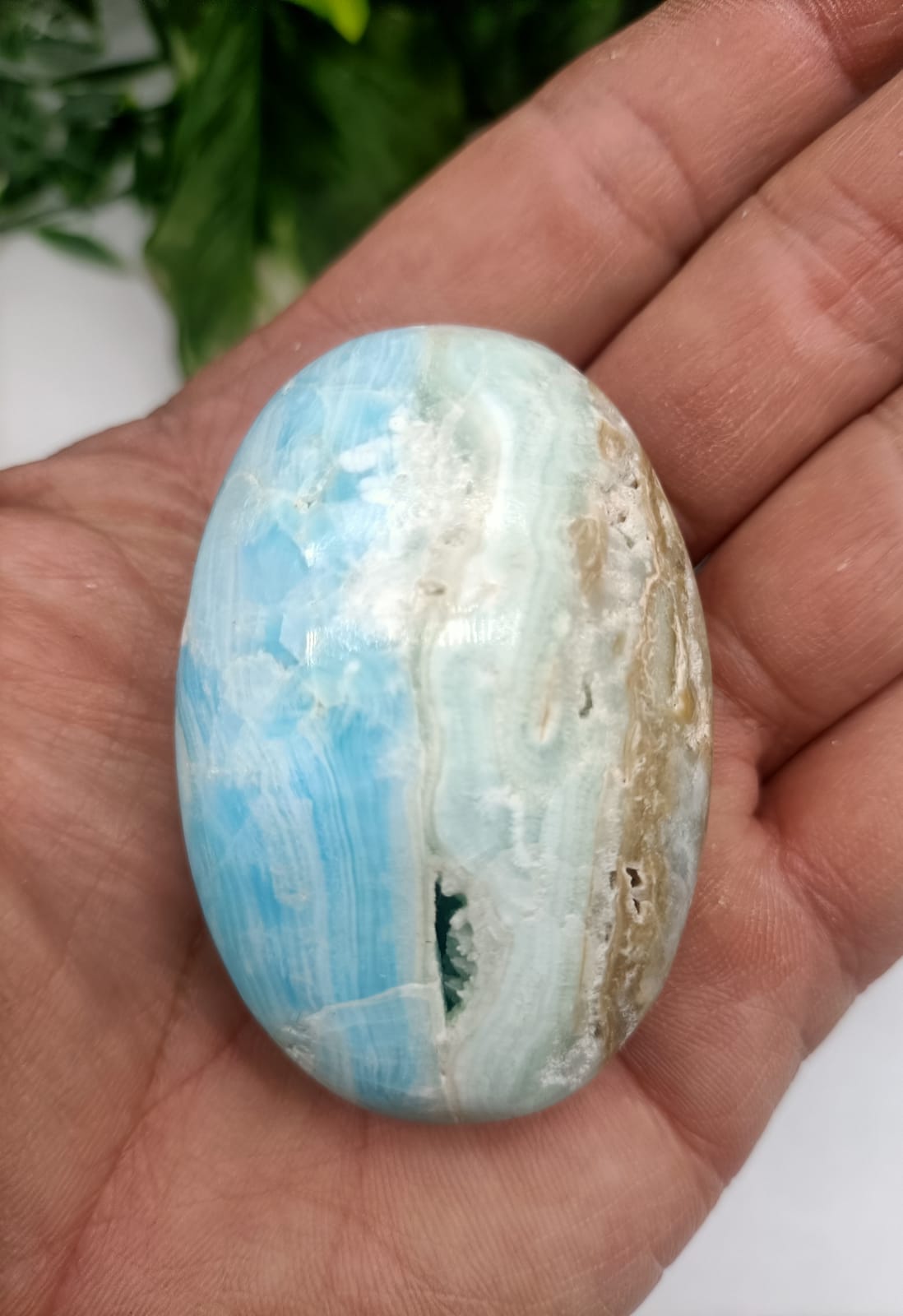Blue Aragonite Palm Stone Crystal Wellness