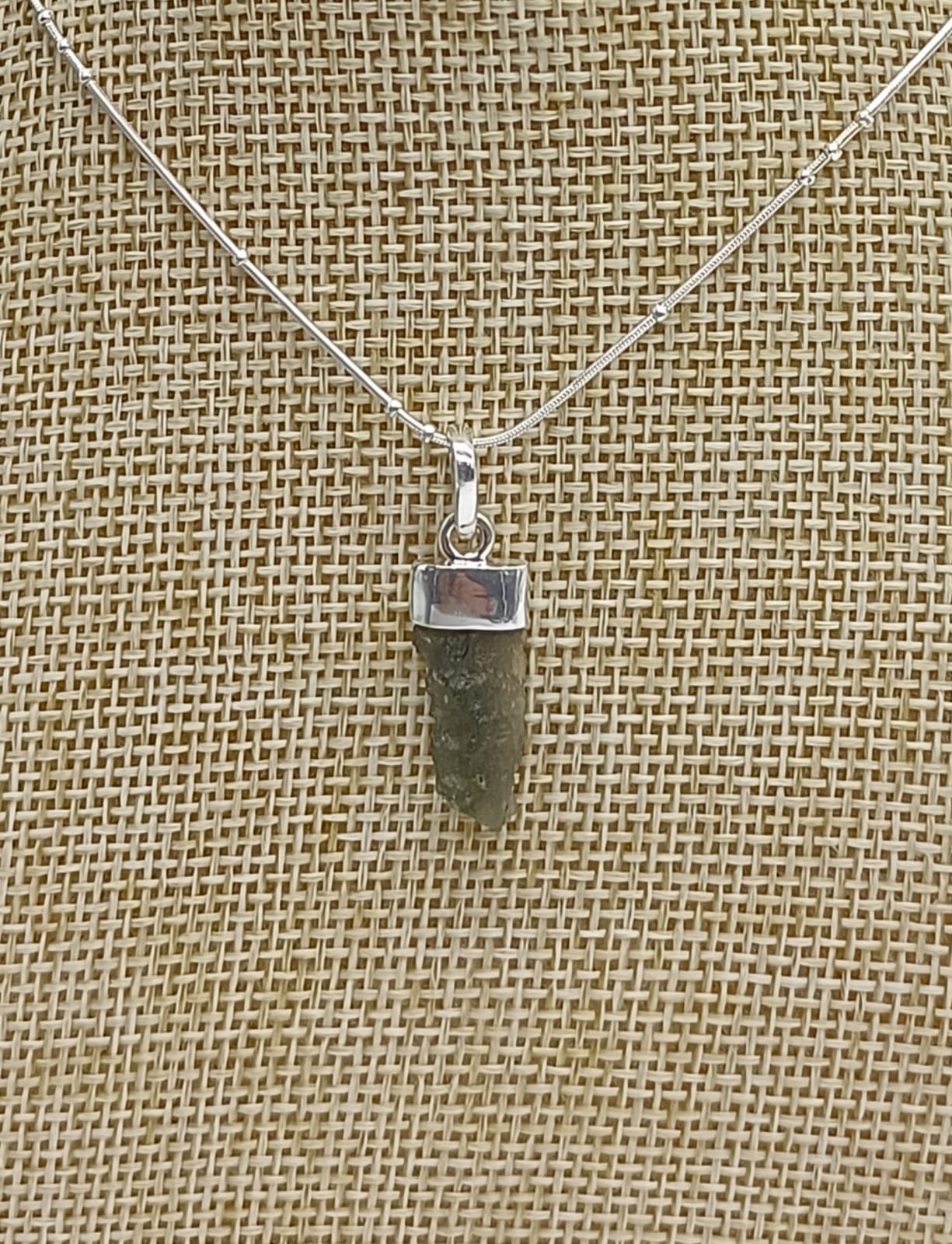 1.4g Authentic Moldavite 925 Silver Pendant 19x9mm (Silver Chain Included) Crystal Wellness