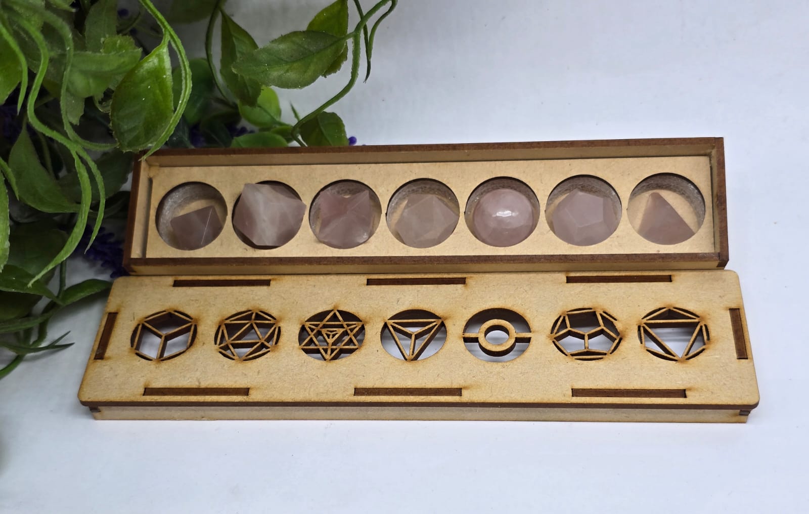 7pcs Rose Quartz Platonic Solids Set Crystal Wellness