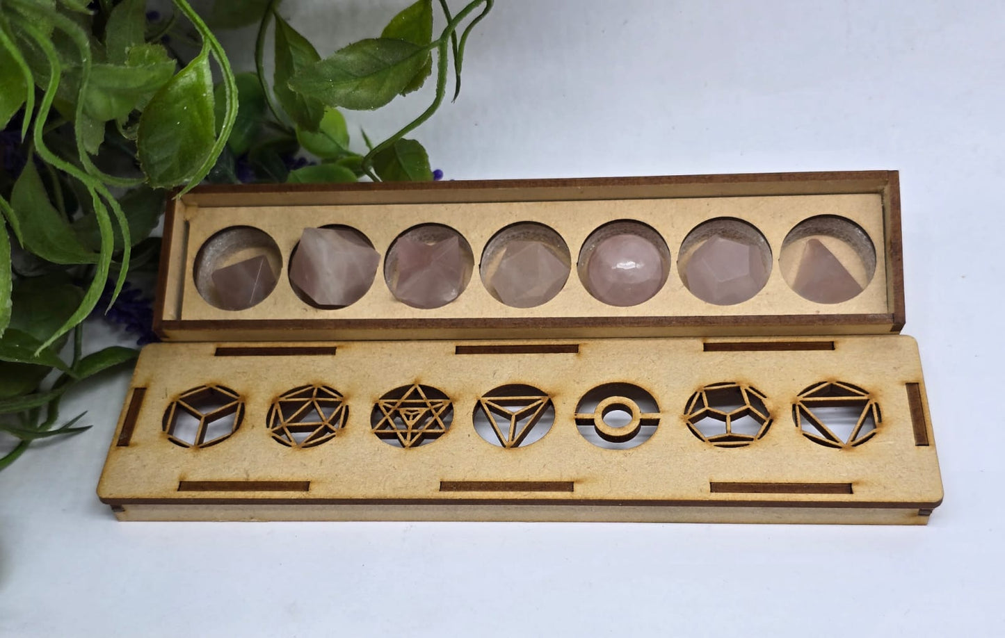 7pcs Rose Quartz Platonic Solids Set Crystal Wellness