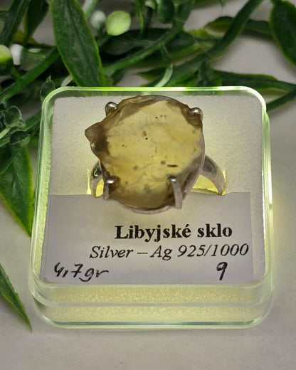 Libyan Gold Desert Glass 925 Silver Ring Size 9 Crystal Wellness