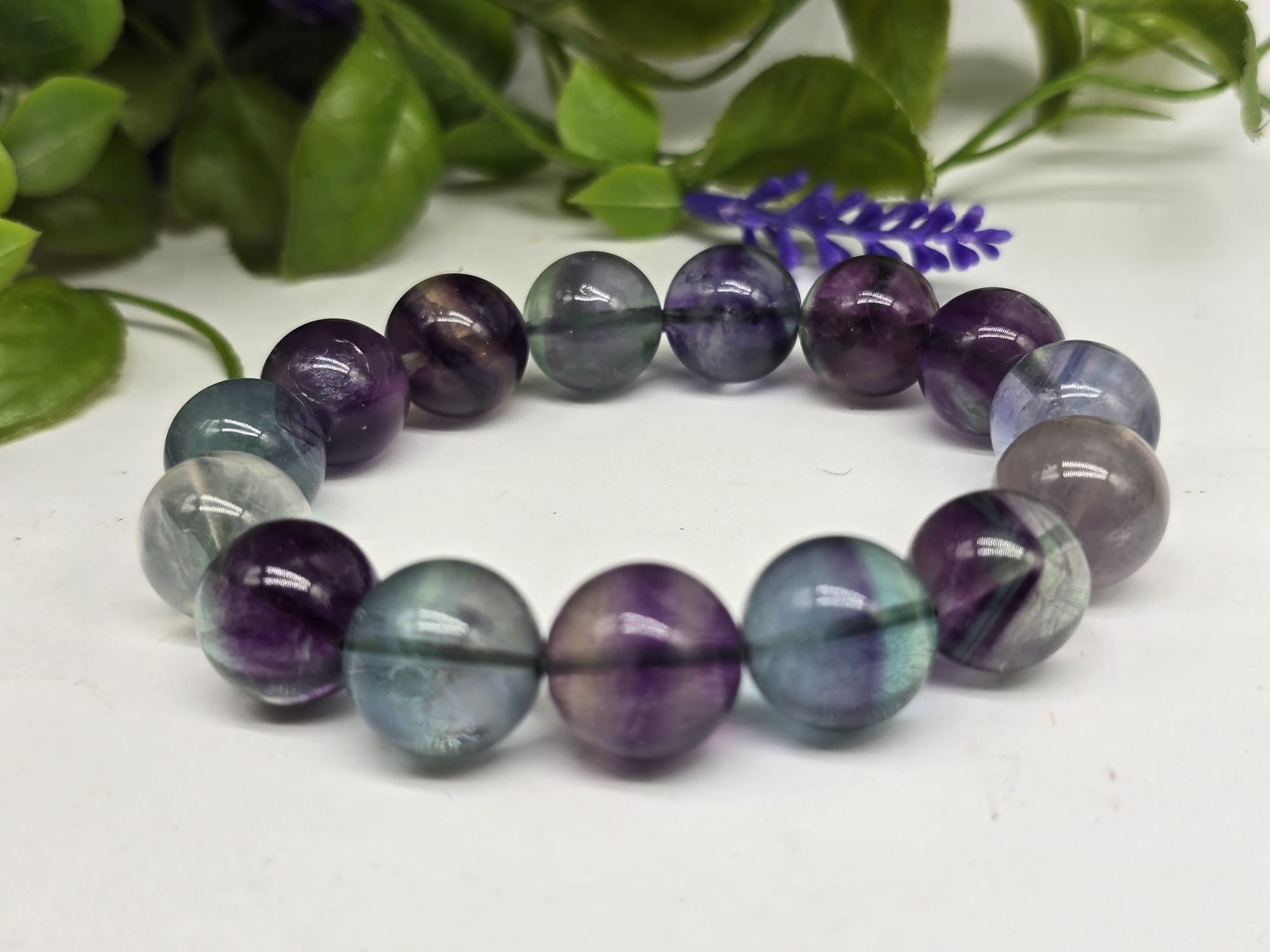 Multicolour Rainbow Fluorite 14mm Beads Bracelet – High Grade Crystal Wellness