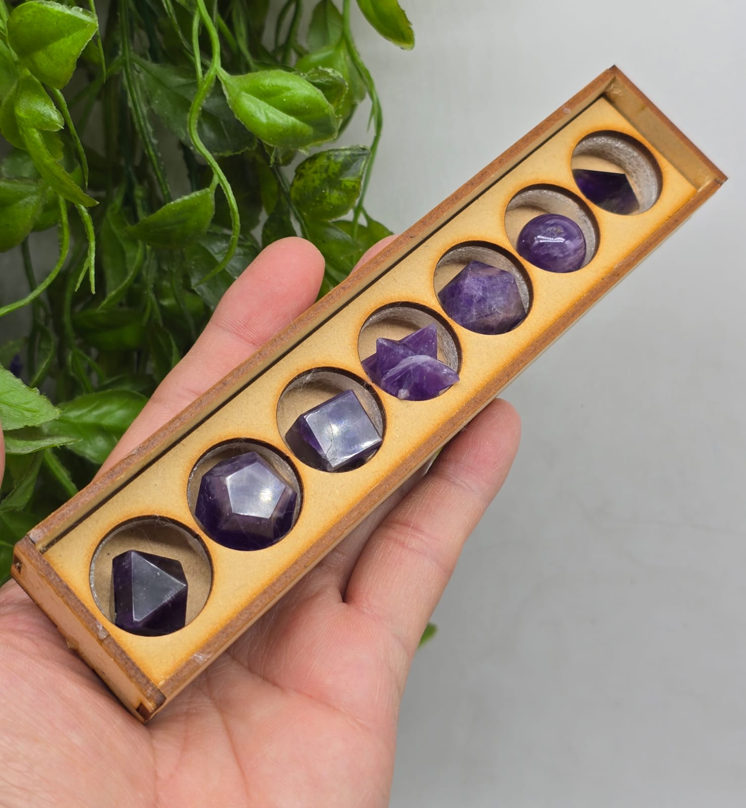 7pcs Amethyst Platonic Solids Set Crystal Wellness