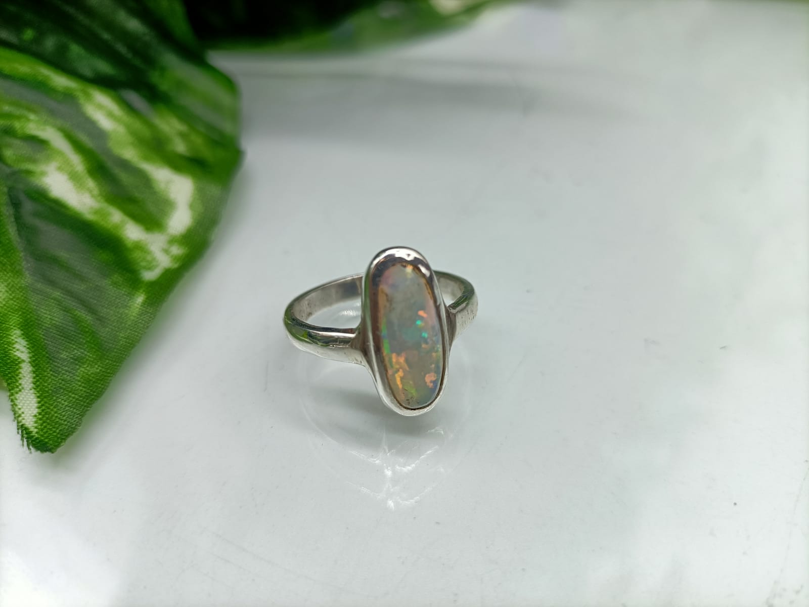 Solid Australian Opal in 925 Sterling Silver Ring Size 7  18x8mm Crystal Wellness