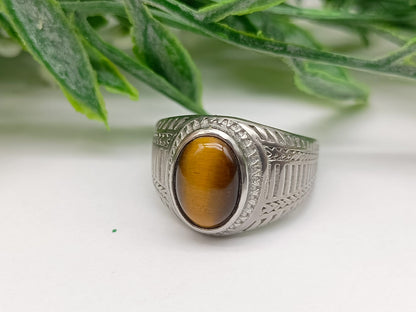 Gold Tiger Eye Titanium Ring Size 9 US Crystal Wellness