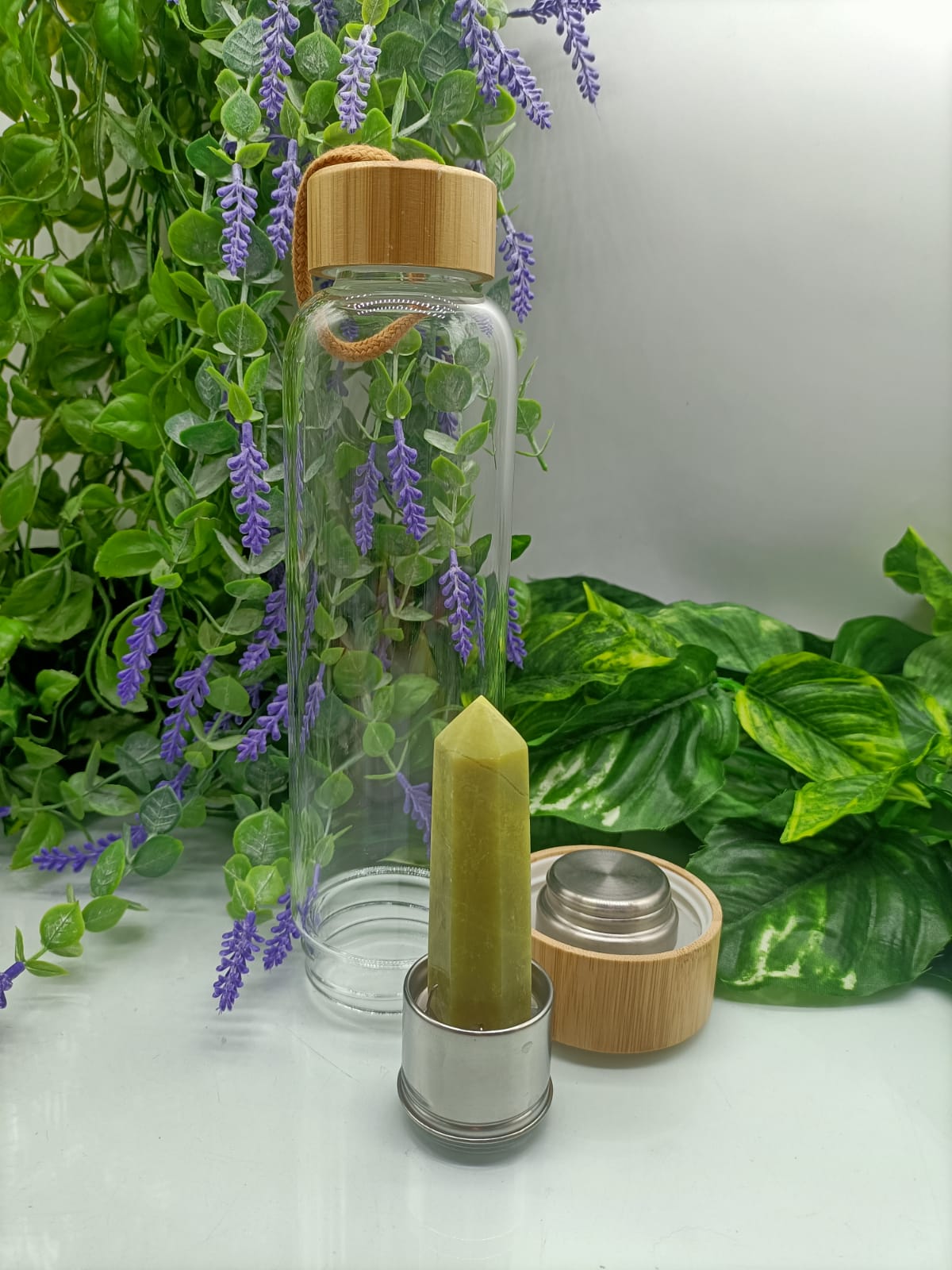 Infused Healing Crystal Bamboo Water Bottle Crystal Wellness